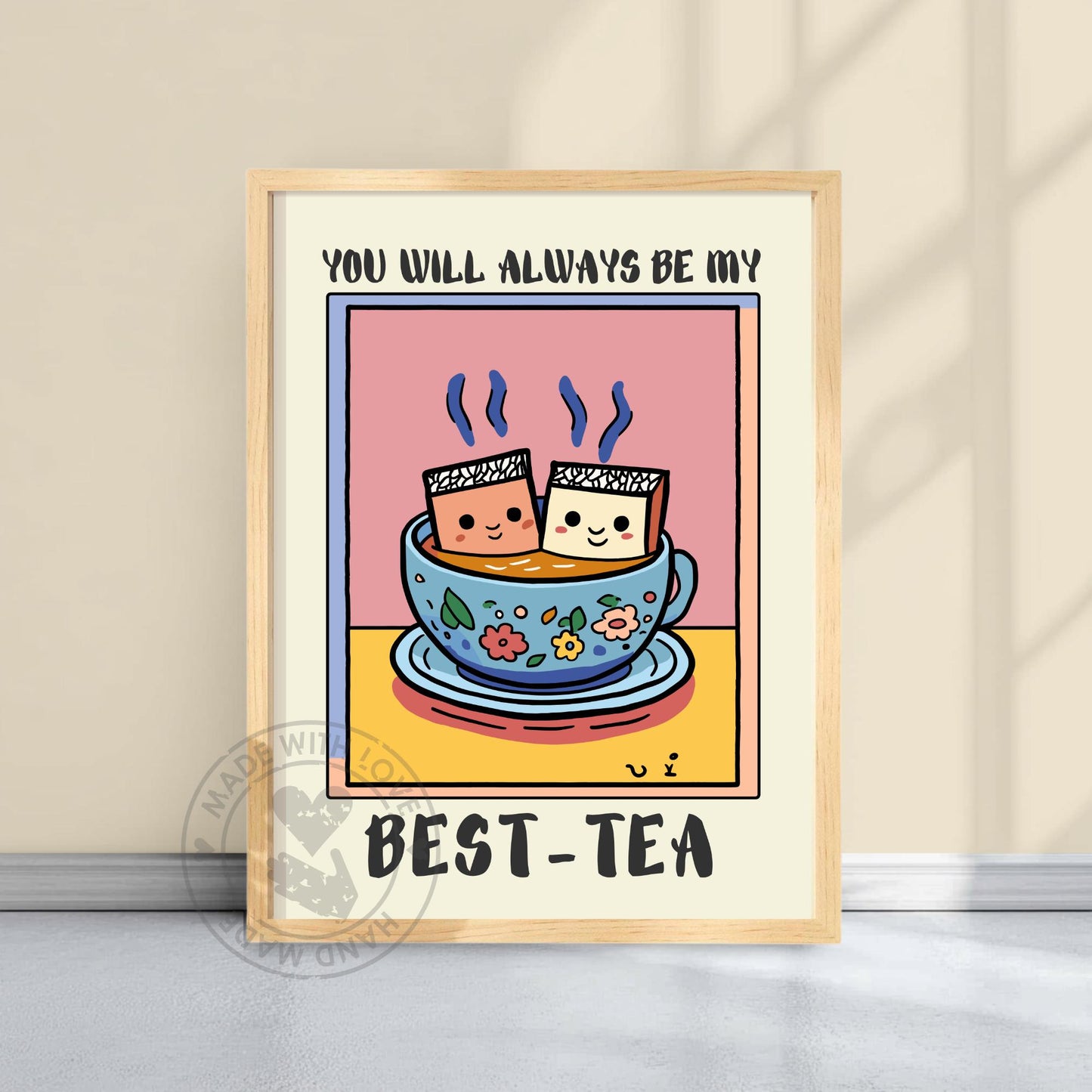 Best Friend Poster – Cute Tea Cup Art, Bestie Friendship Print