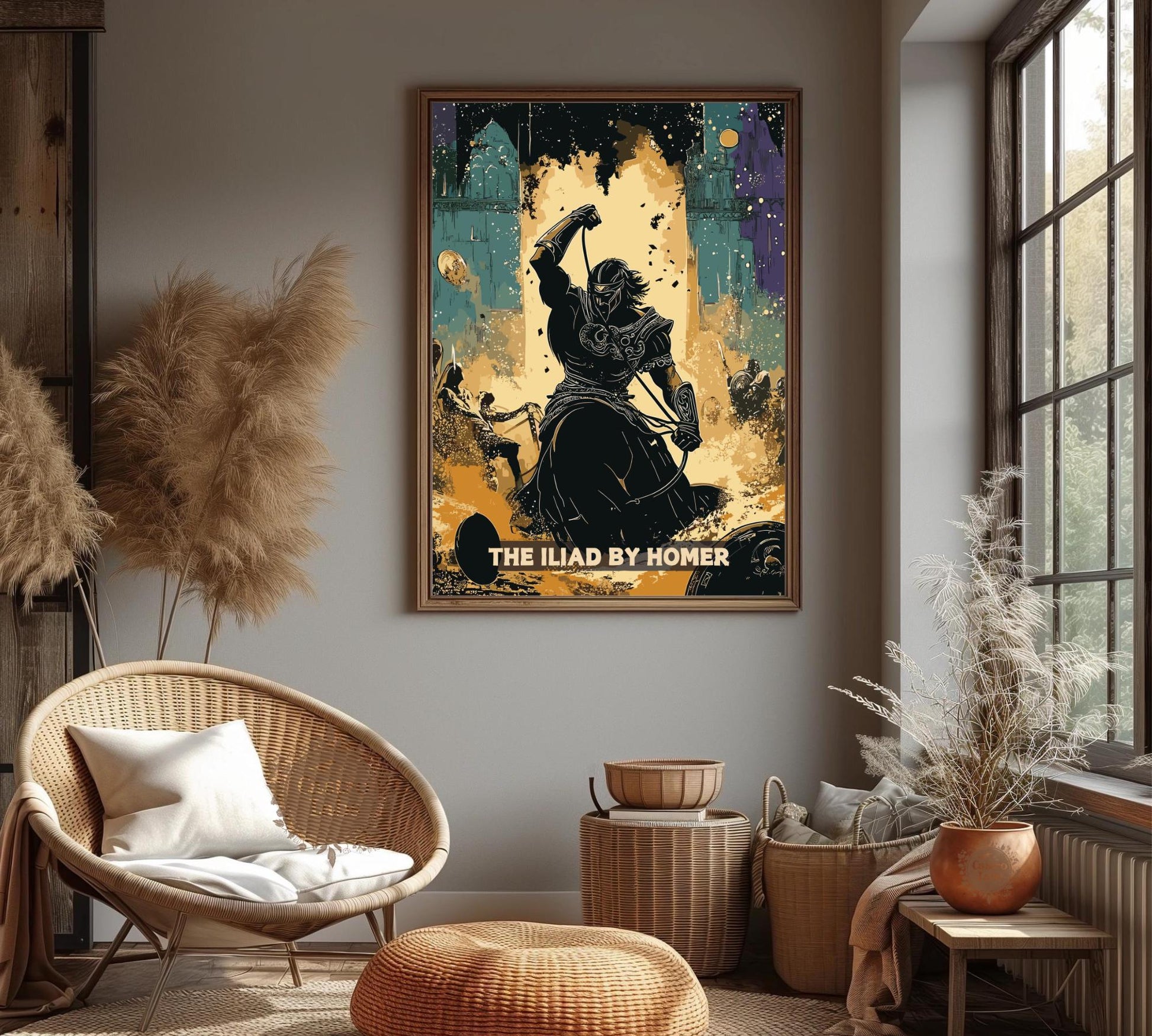 The Iliad of Homer Book Poster, The Iliad, Greek Mythology, Homer Art, Ancient Greek Art, Classic Literature Inspired Art, Song of Achilles, greek mythology, classic literature, book lovers, ancient greek, Achilles shield, battle of troy, the Iliad poster art, myths and legends, greek gods, bookish gifts, homer literary, ancient mythology, classics literature,