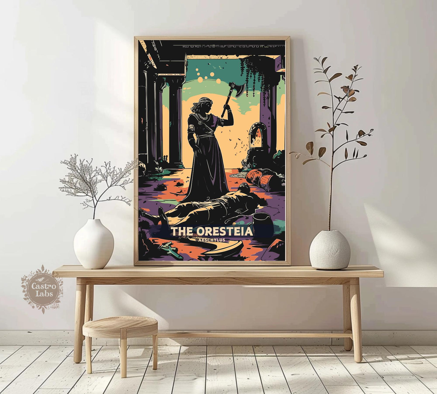 The Oresteia by Aeschylus Poster, The Oresteia, Greek Mythology, Greek Tragedy Poster, Ancient Greek Art, The murder of Agamemnon by Clytemnestra
