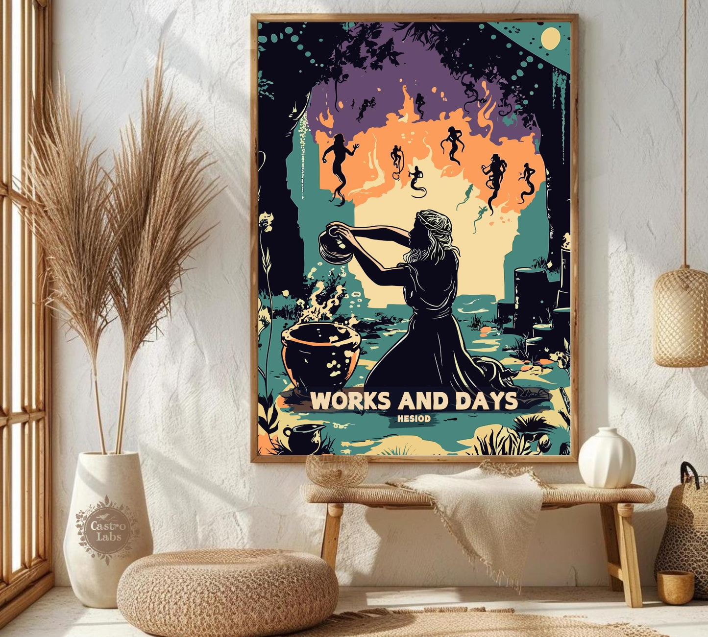 Works and Days Poster, Works and Days Poem by Hesiod, Epic Poetry, Greek Mythology, Farmers almanac Poster, Ancient Greek Art, Classic Poetry,