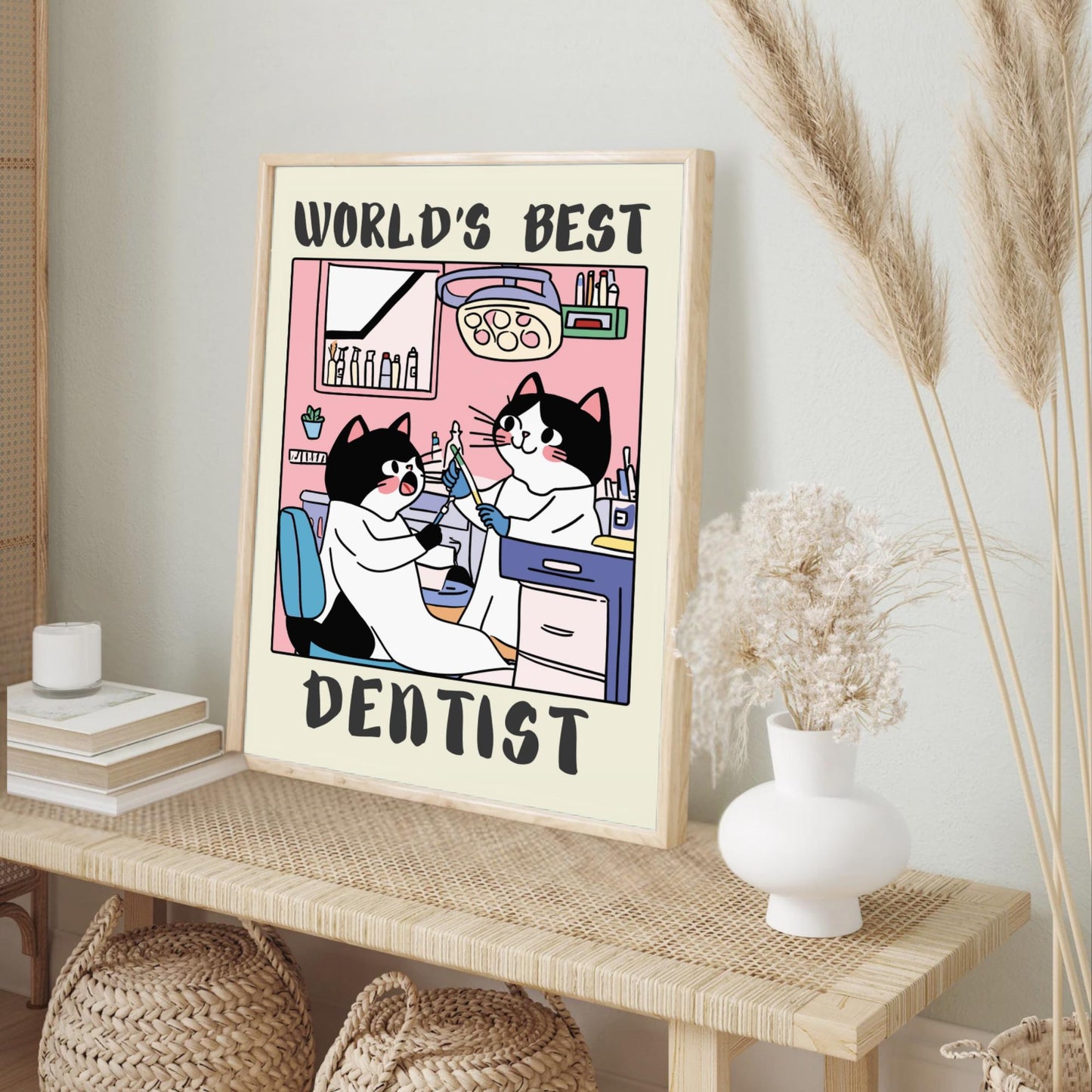 World's best Dentist Print - Poster presented on a cream background