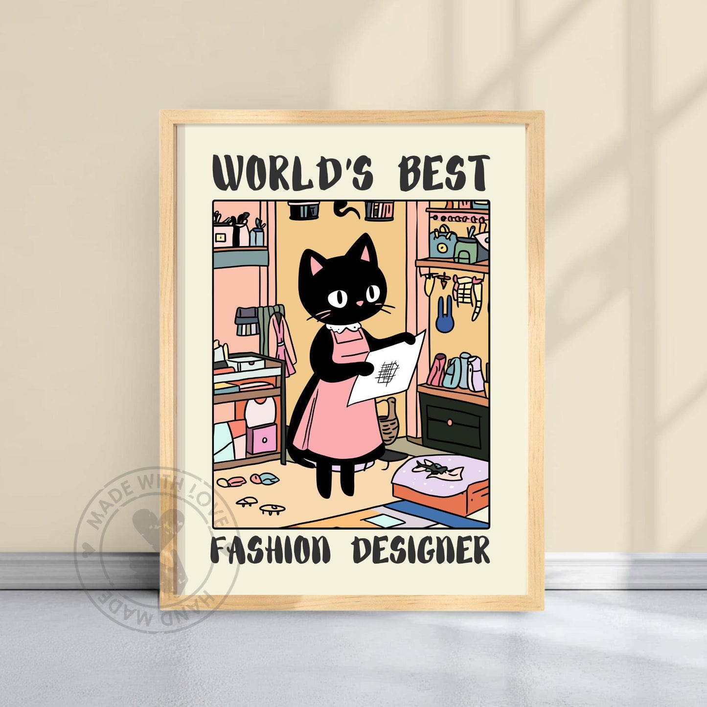 Fashion Designer Poster on a yellow background