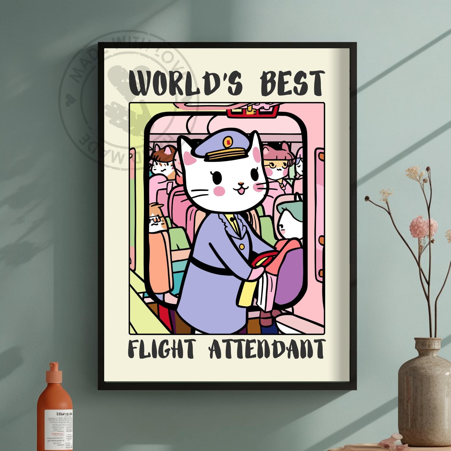 Flight attendant Poster on a green background