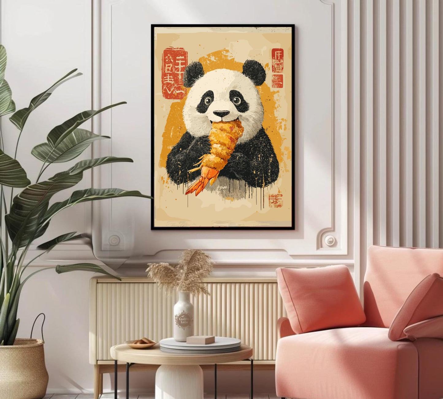 Japanese vintage-style panda with crispy tempura, ideal for quirky kitchen decor.