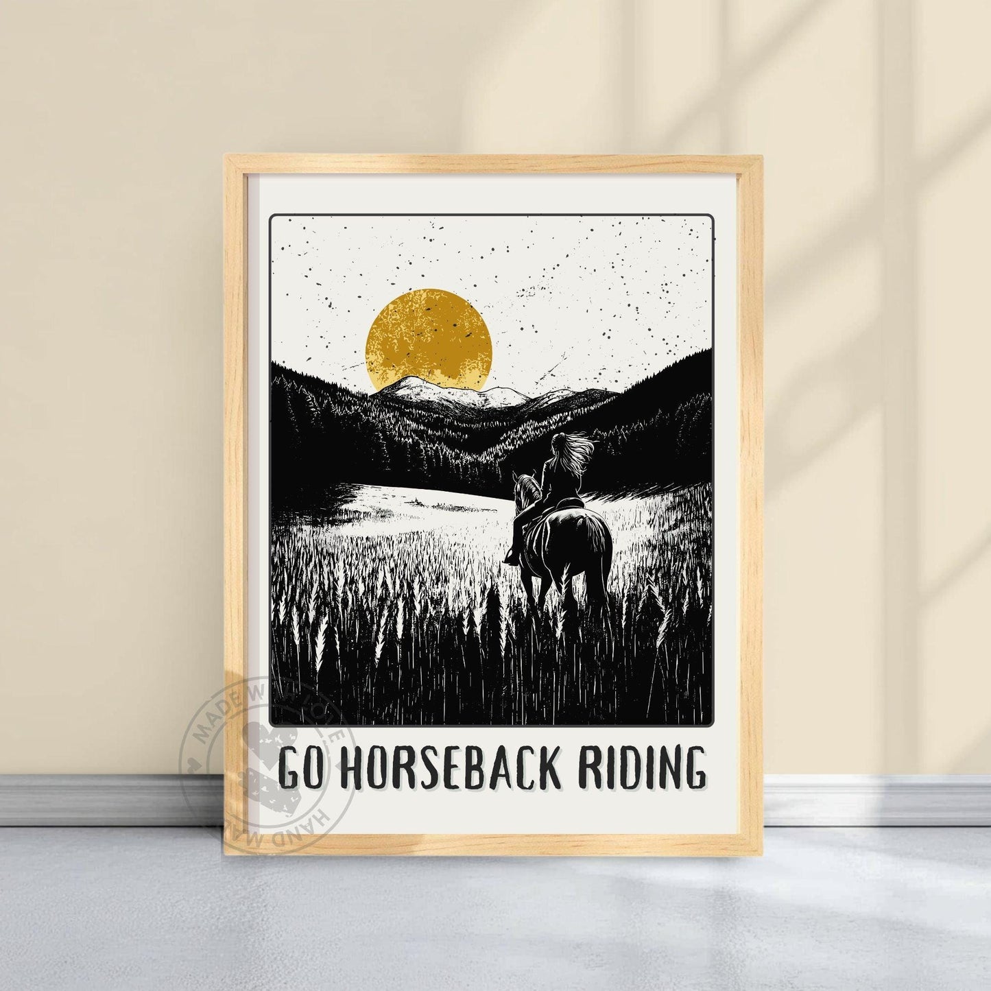Go Horse Back Riding Poster - Yellow background
