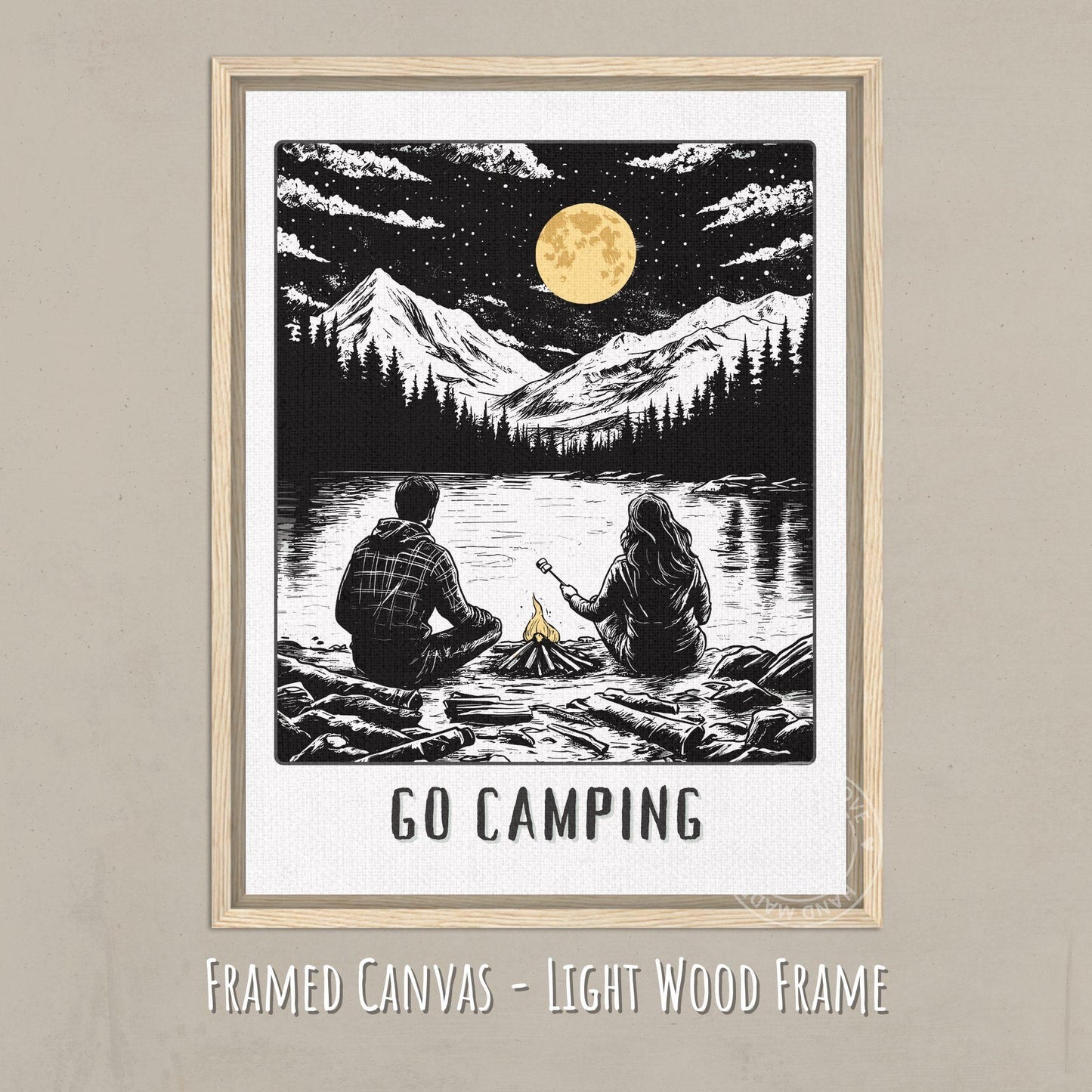 Go Camping Poster - Canvas on a light wood frame