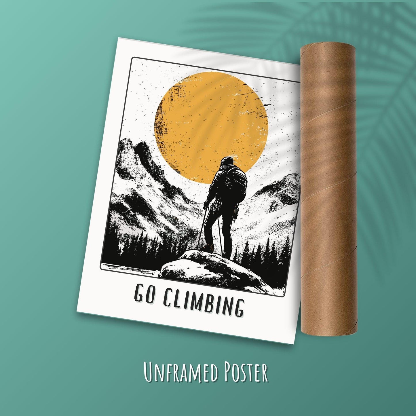 Go Climbing Poster - Green Background with a postal tube