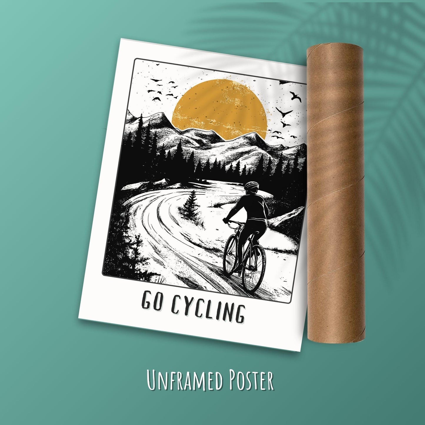 Go Cycling Poster - Green Background and a postal tube