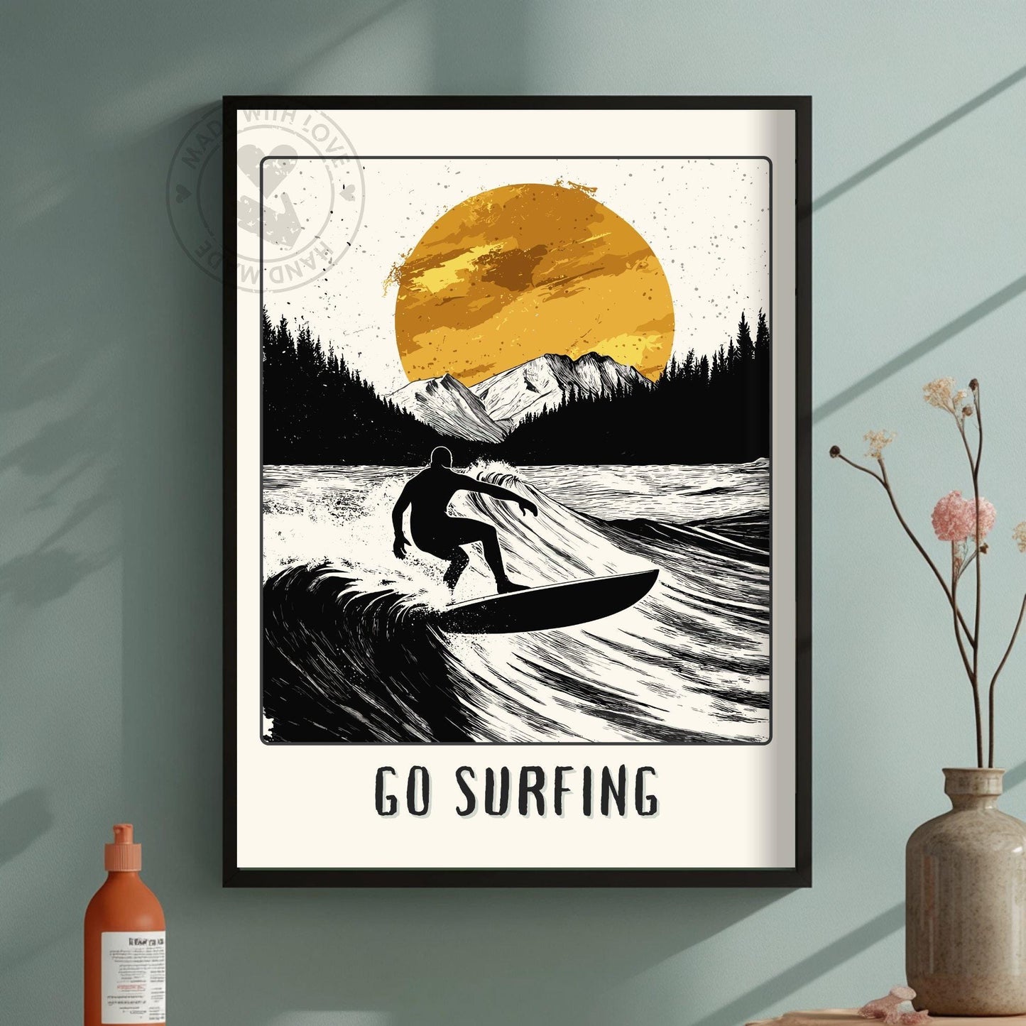 Go Surfing Poster - Green Background