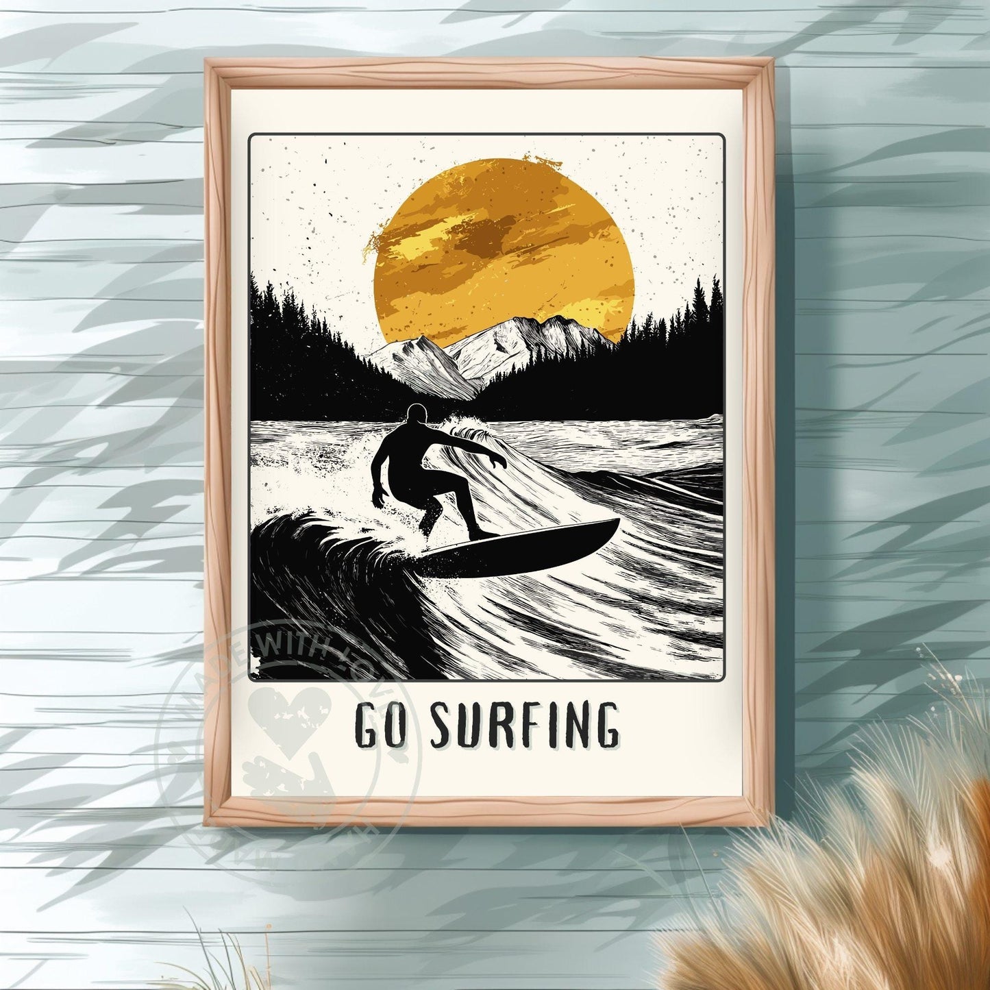 Go Surfing Poster - Green Background