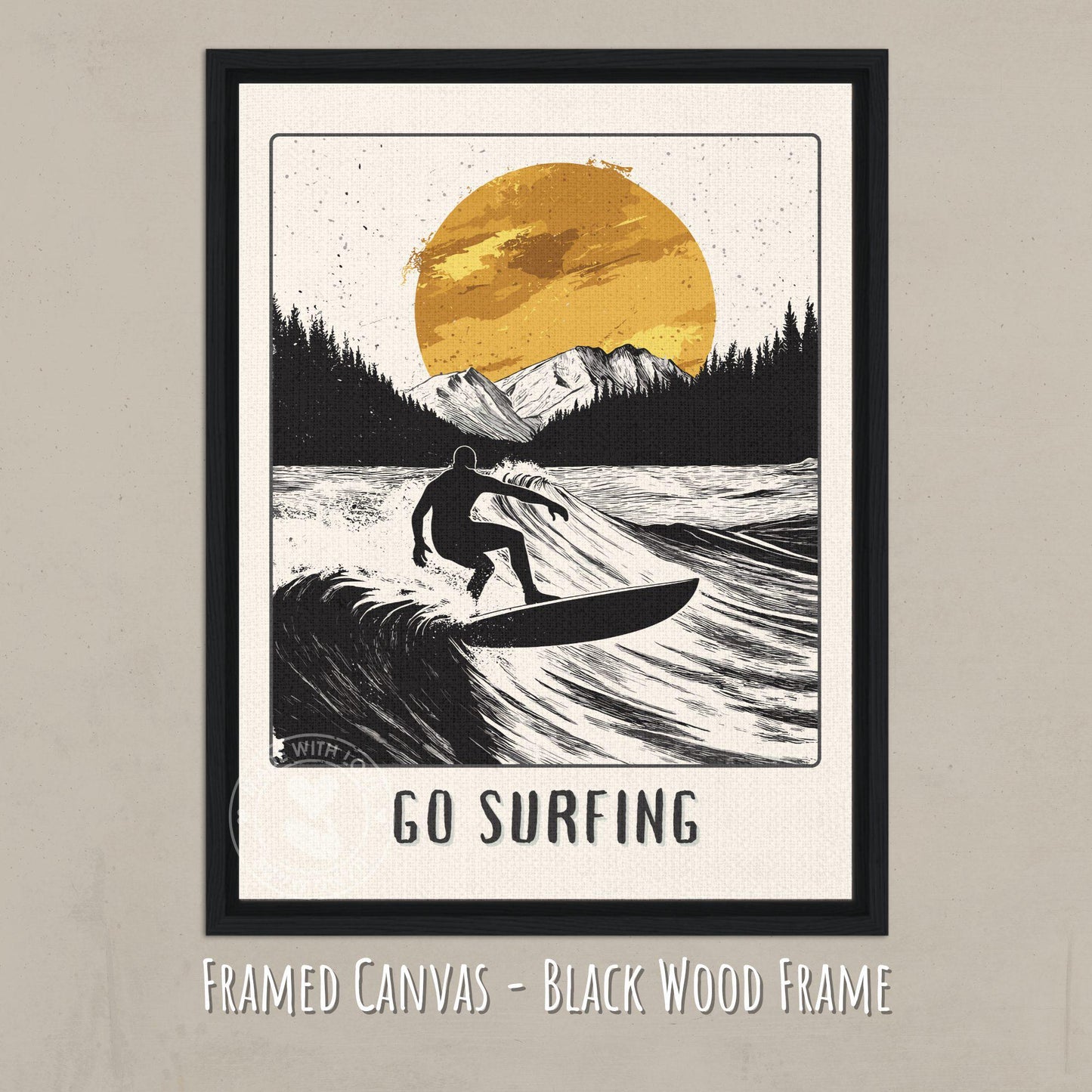 Go Surfing Poster - Canvas on a black frame