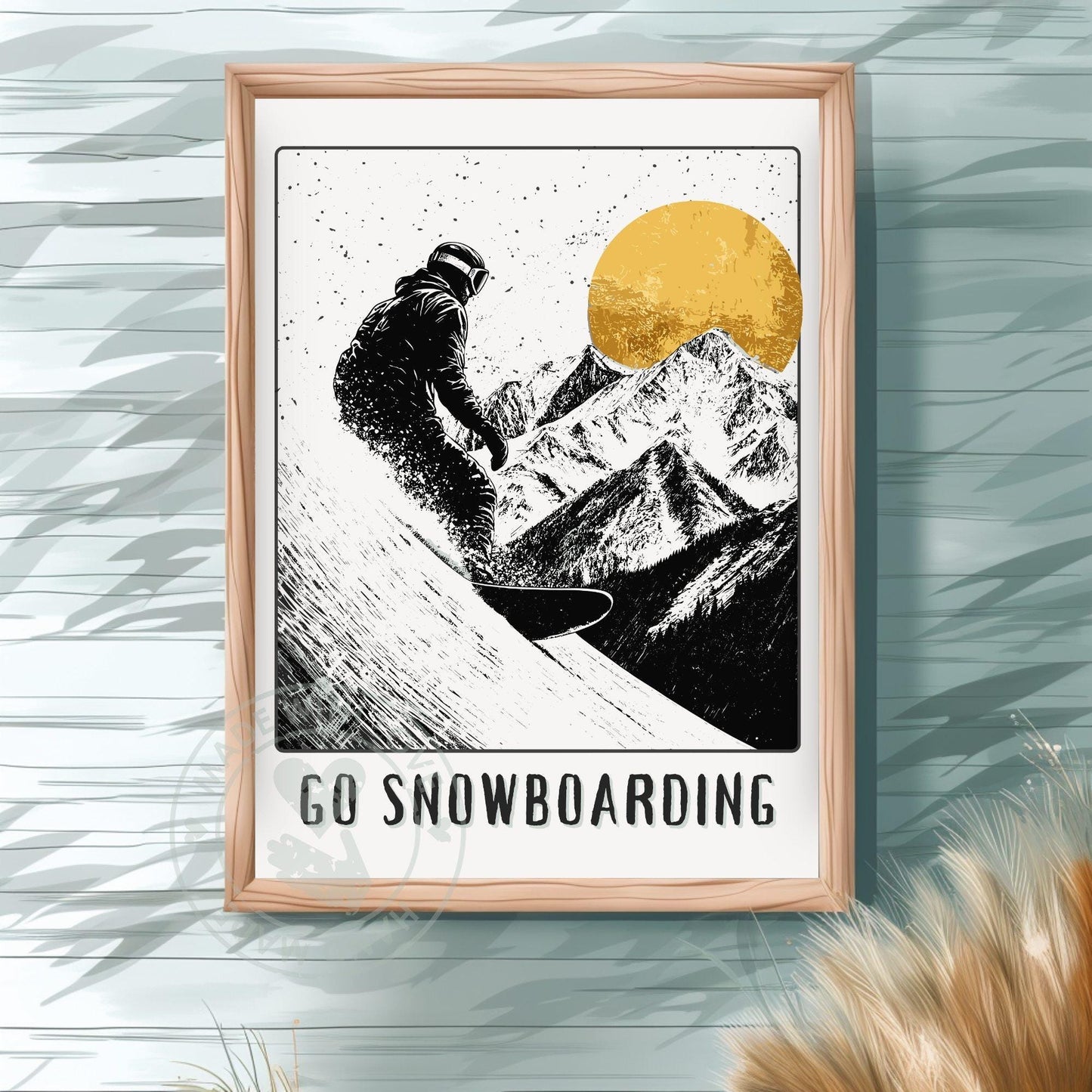 Go Snowboarding Poster on a Green wall background