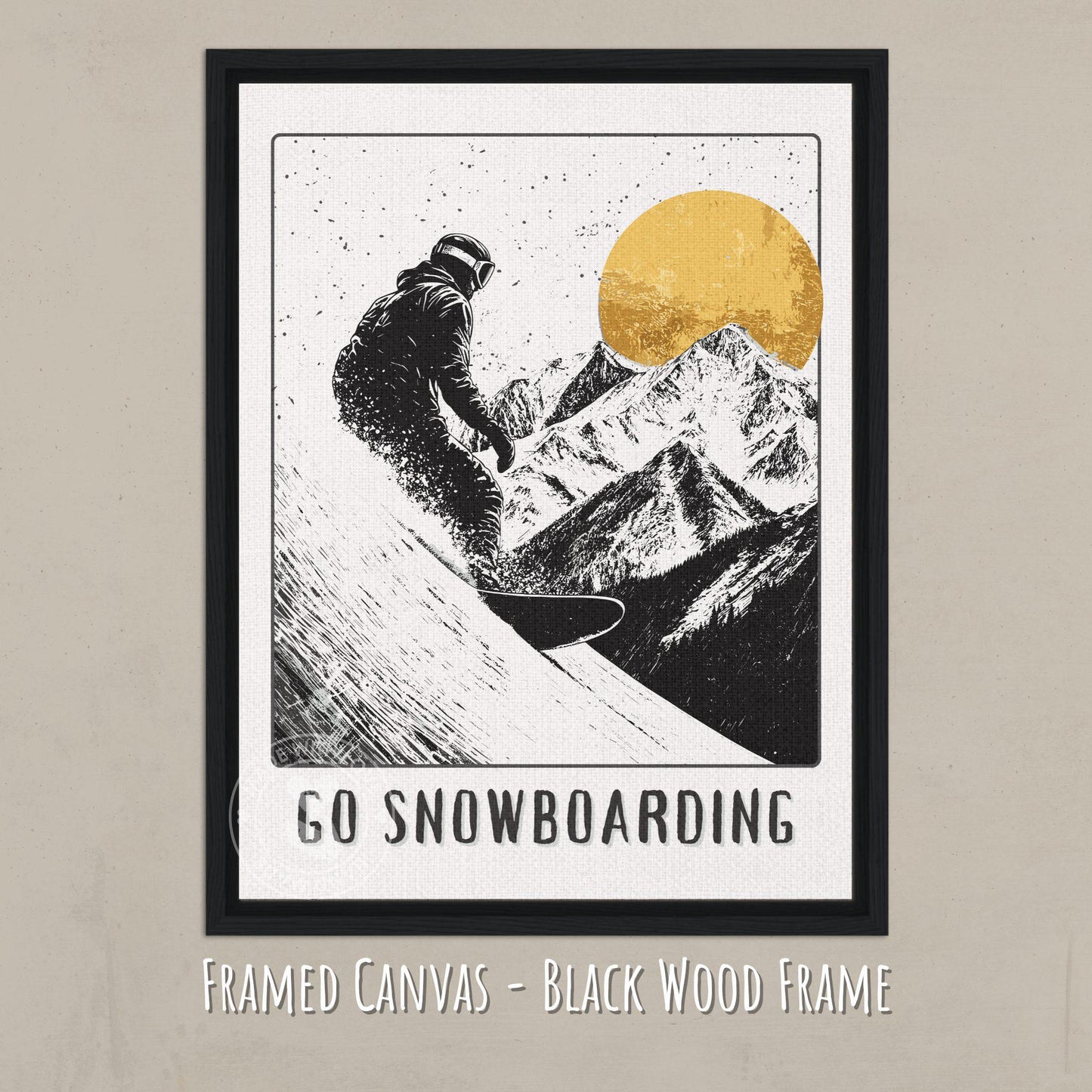 Go Snowboarding Canvas Art - Black wood frame