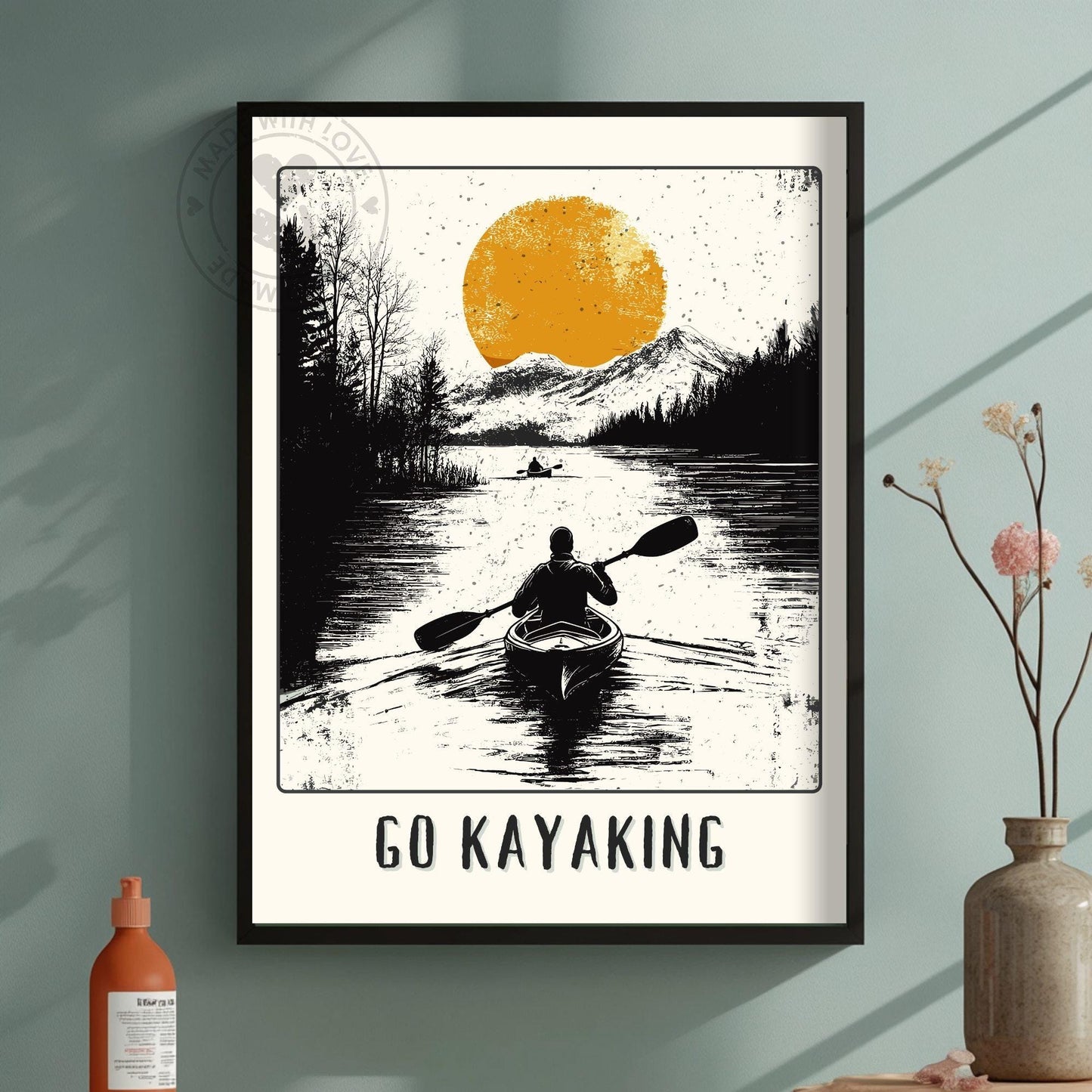 Go Kayaking Poster - Green Wall Background