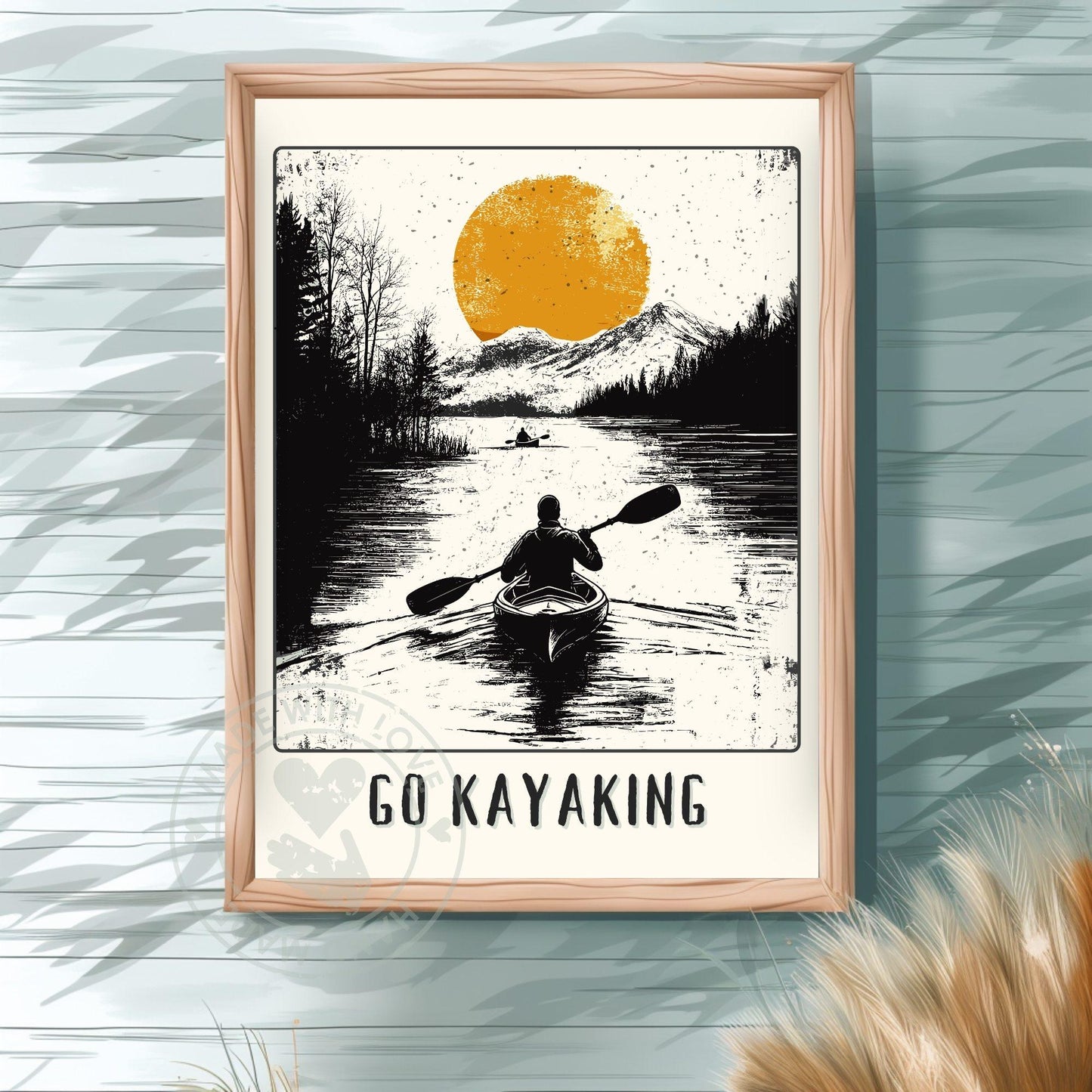 Go Kayaking Poster, Kayaking Print, Gift for Kayakers, Black, White and Gold Artwork, Kayak Lover Artwork, Water Sports Wall Art #GOKAYAKING