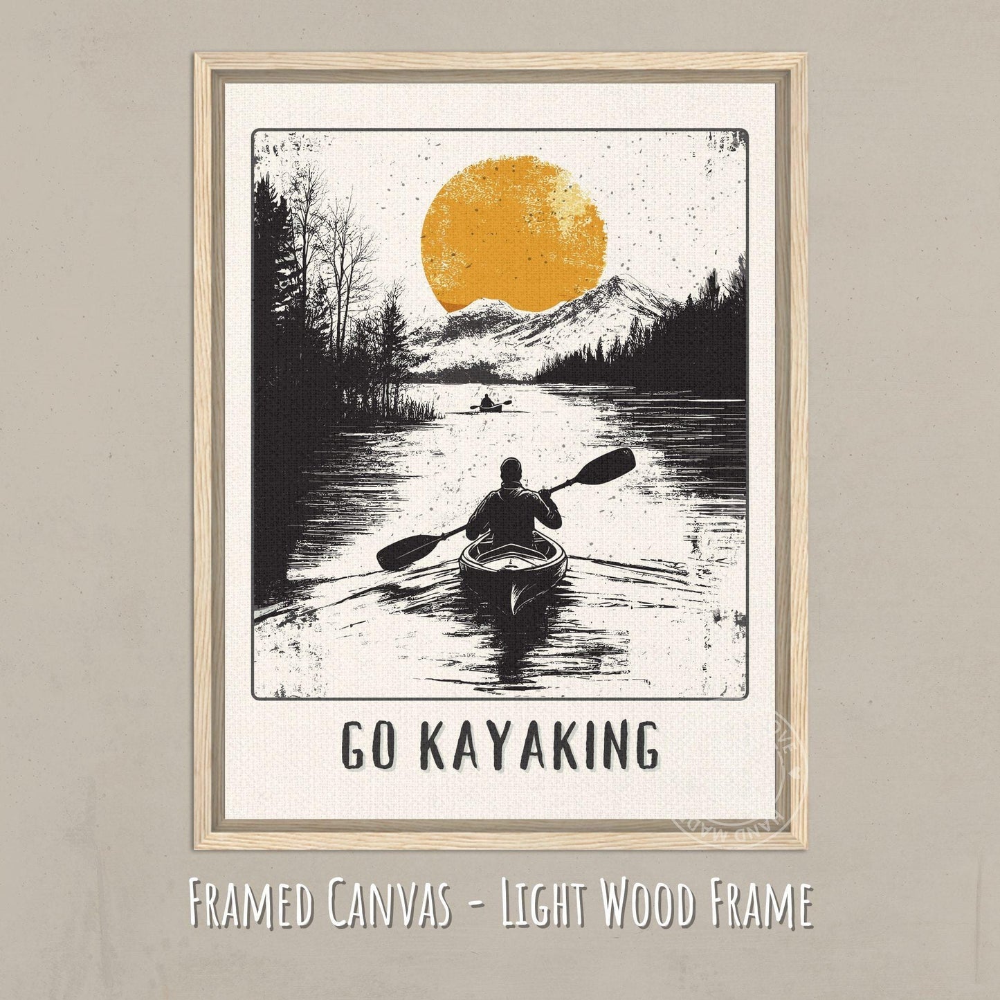 Go Kayaking Poster - Canvas, Light wood frame