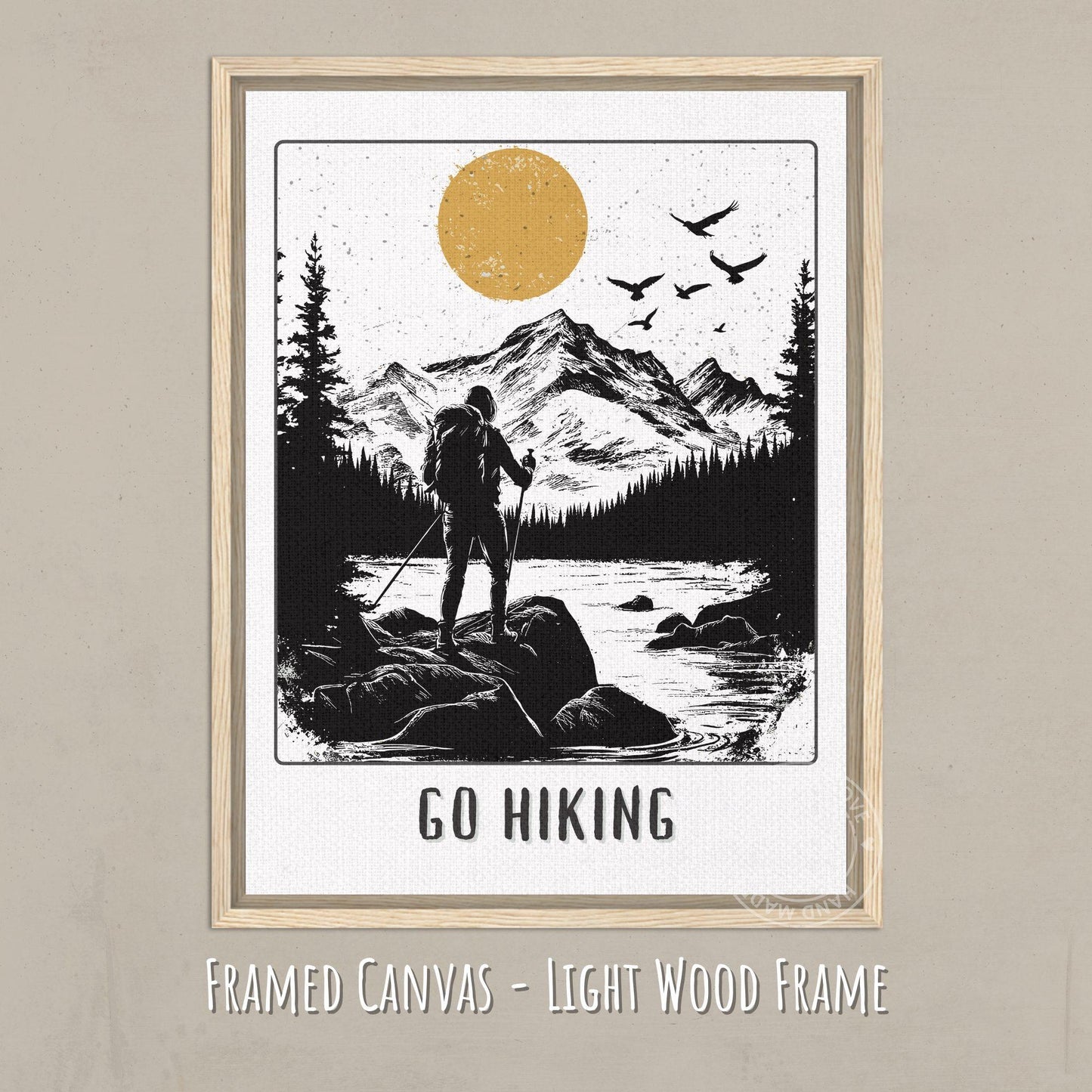 Go Hiking Poster - Light wood framed canvas