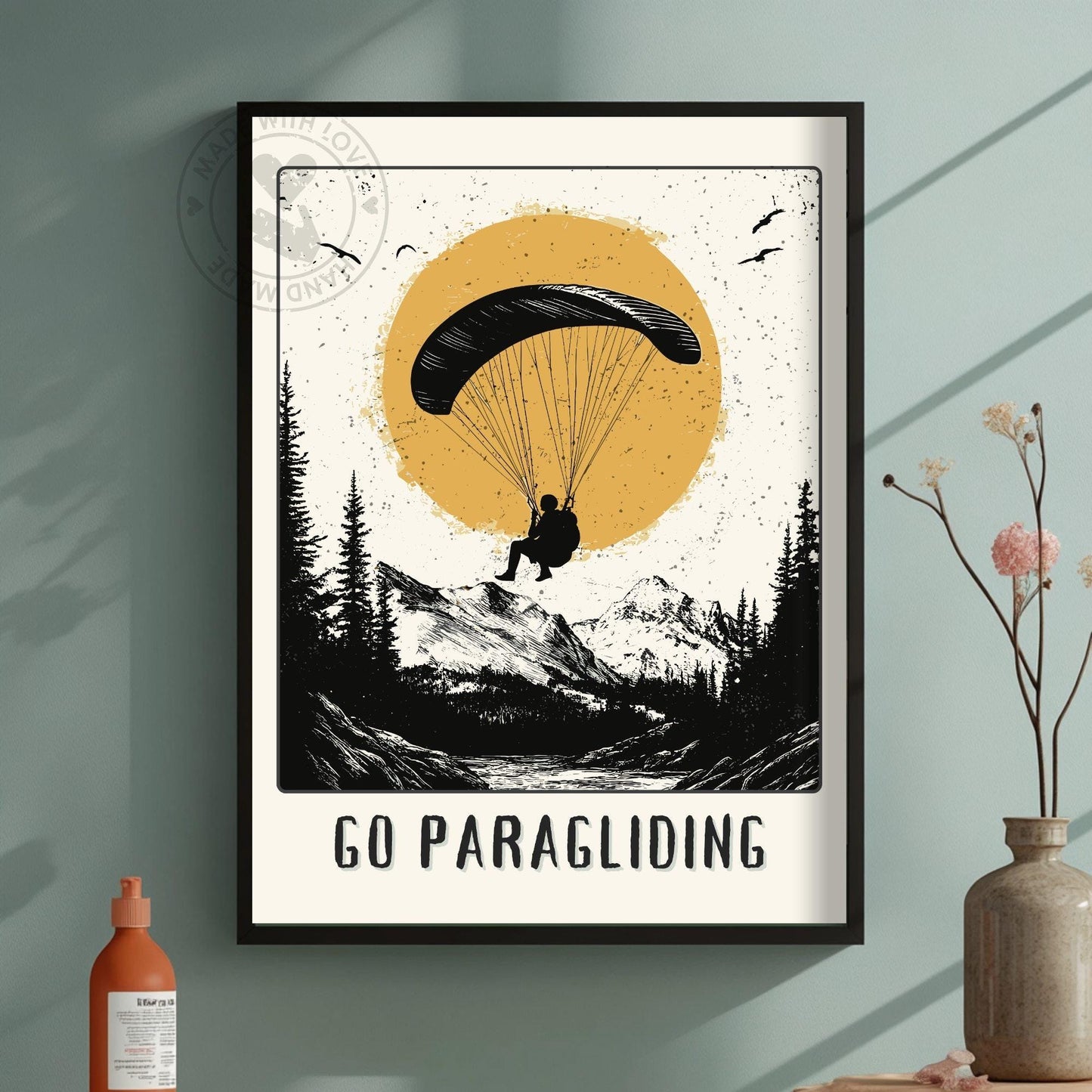Go Paragliding Poster - Green Wall Background