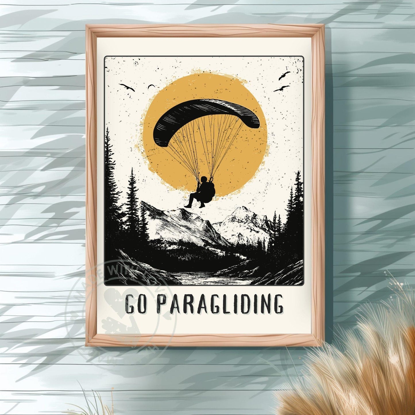 Go Paragliding Poster - Green Wall Background