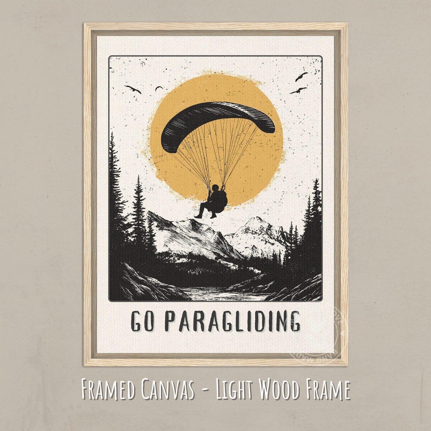 Go Paragliding Poster - Light wood frame Canvas