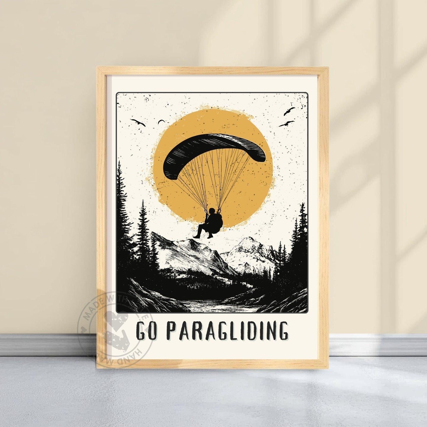 Go Paragliding Poster - Yellow Wall Background