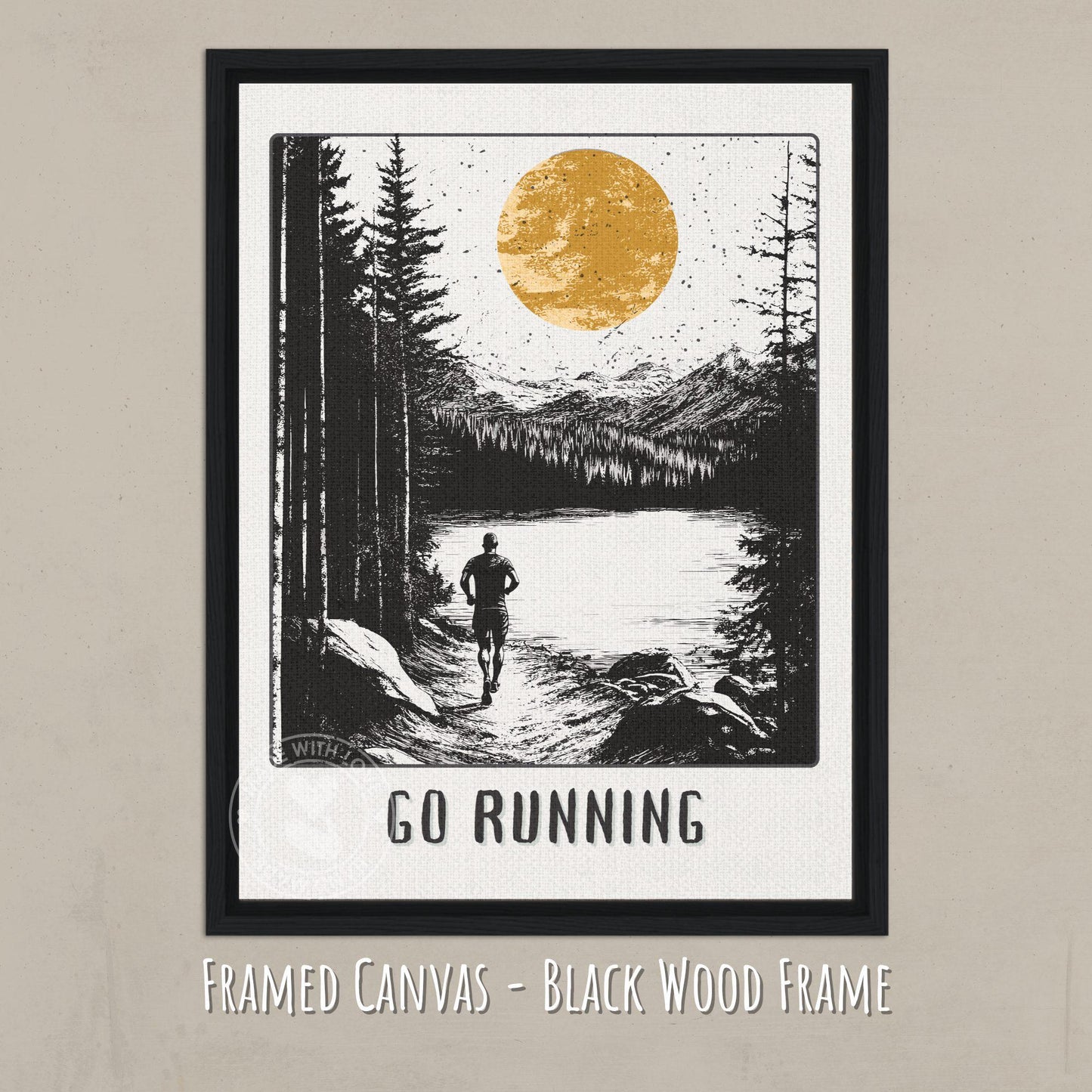 Jogging Poster, Gift for a Runner - On canvas with black wood frame