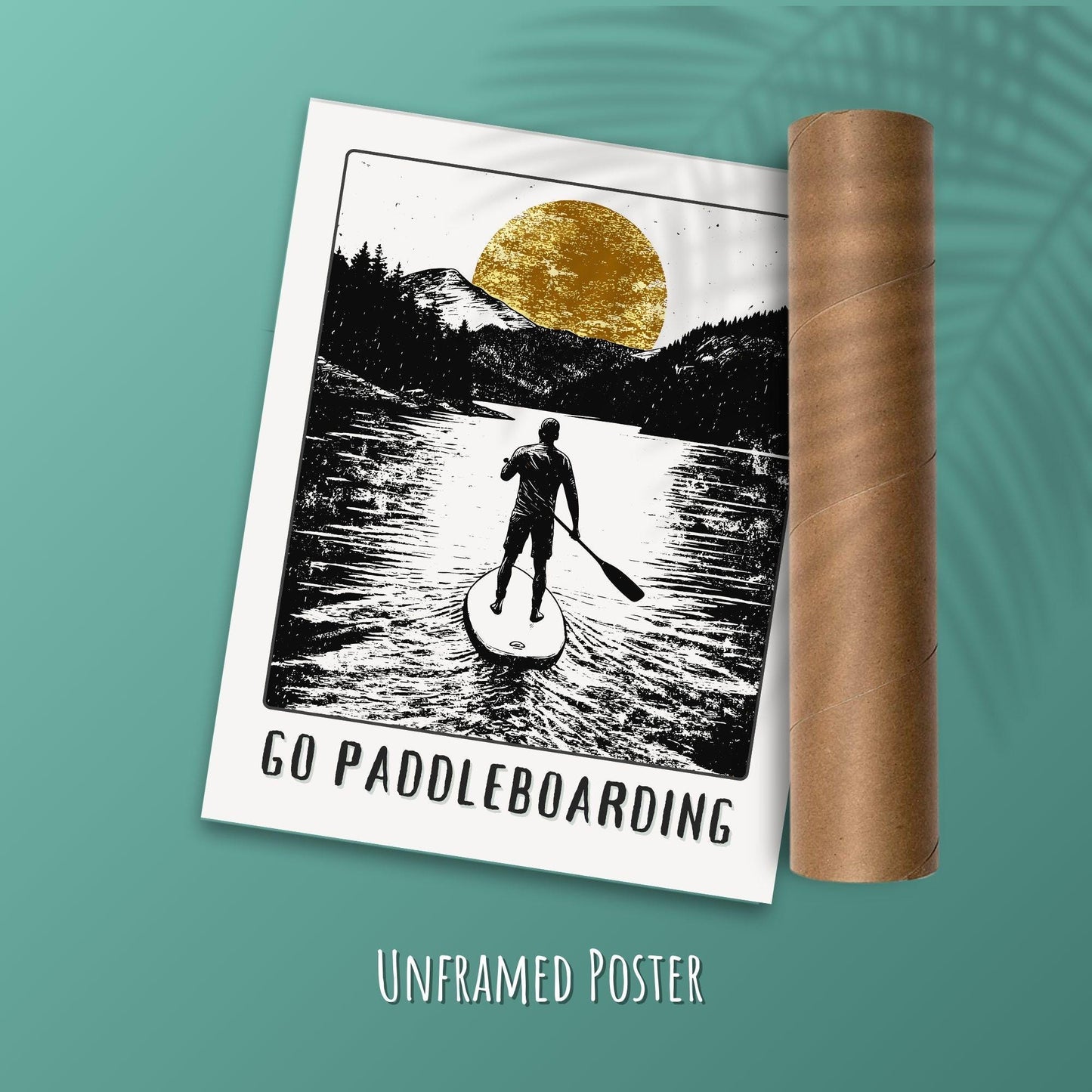 Go Paddleboarding Print - Green Background with Postal tube