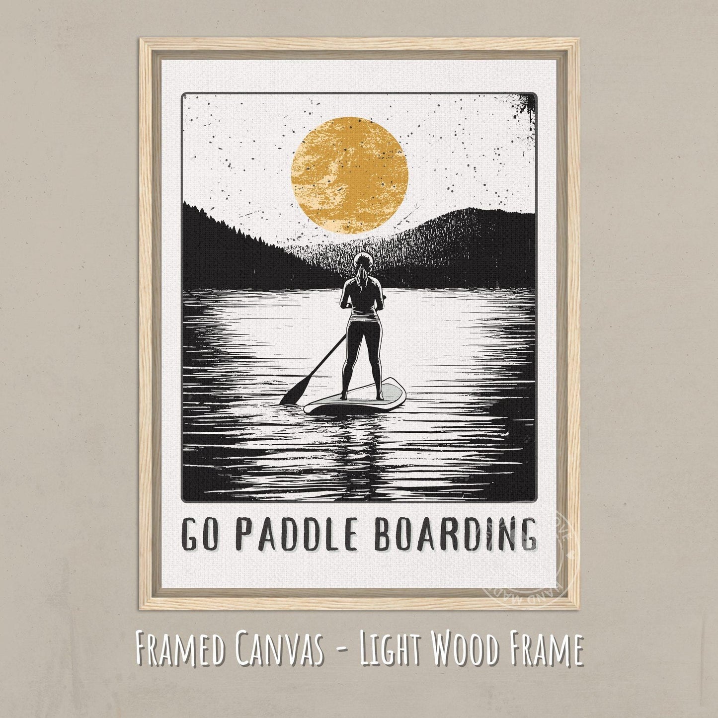 Go Paddle boarding Poster - Canvas on a light wood frame