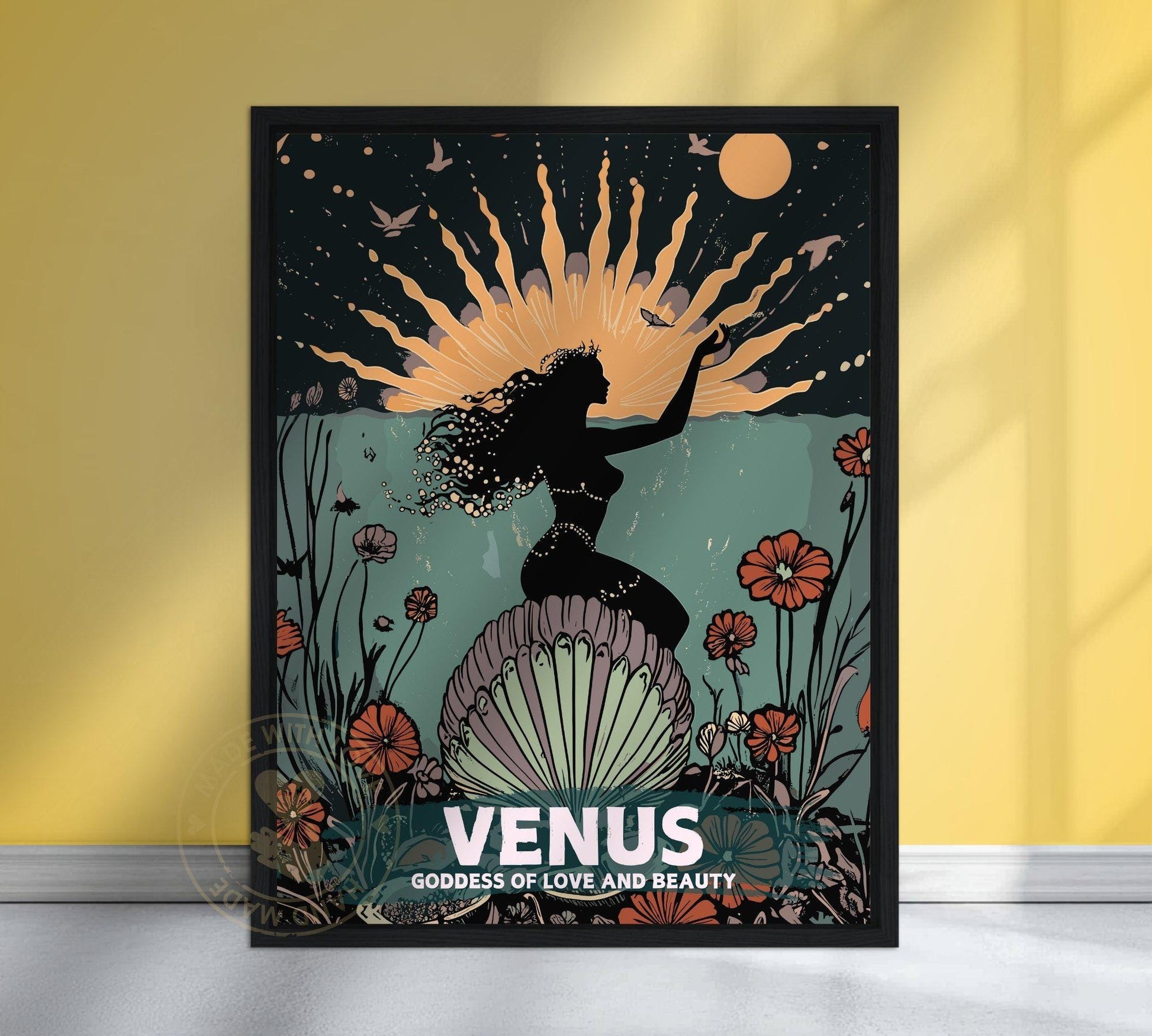 Venus Goddess Poster - Roman Mythology Artwork - Yellow background