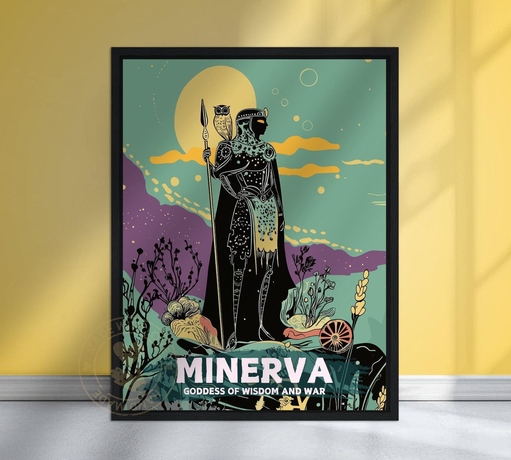 Minerva Goddess Painting - Minerva Roman Mythology Artwork - Yellow wall