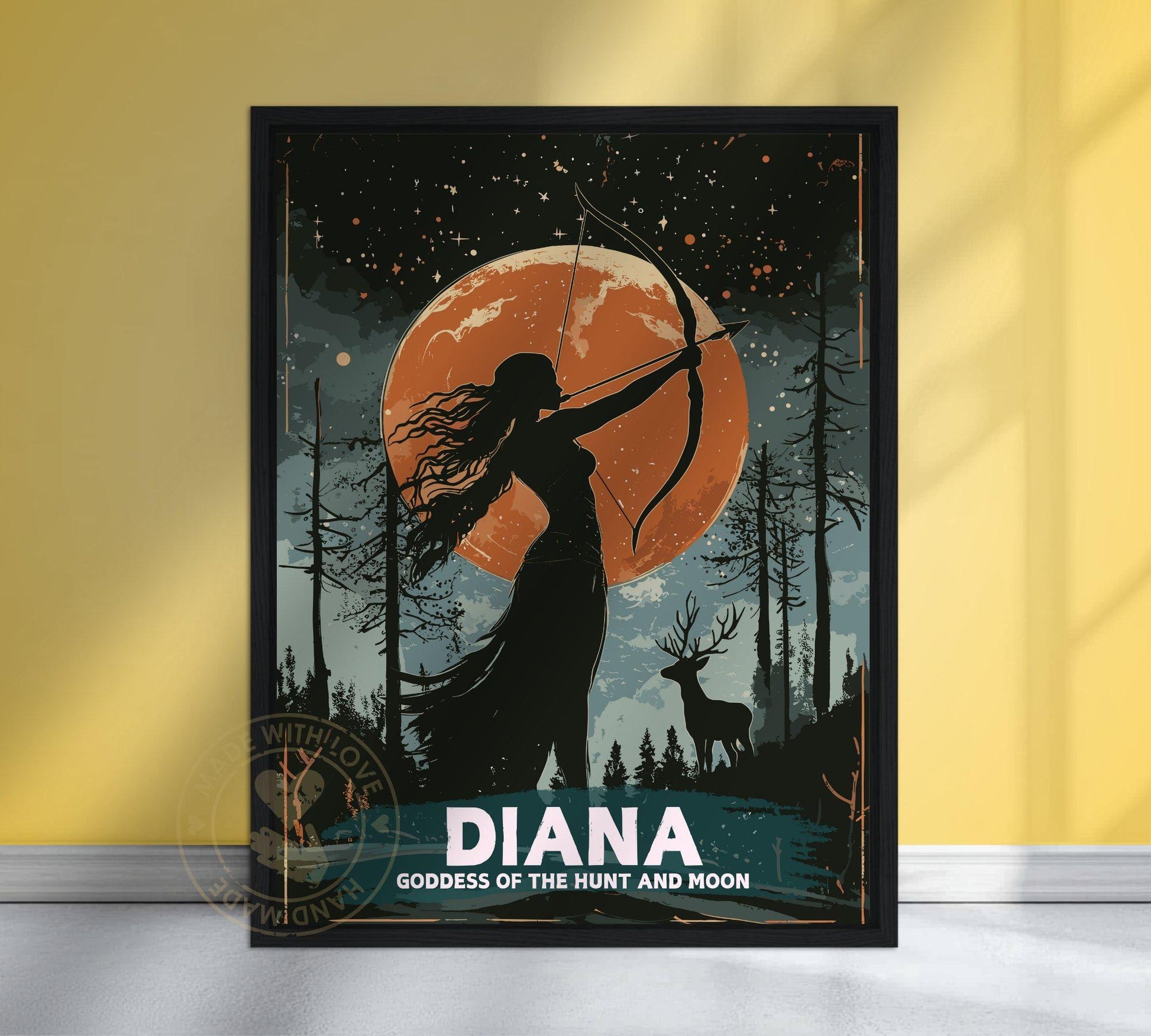 Diana Goddess Painting - Diana Roman Mythology Artwork - Yellow wall