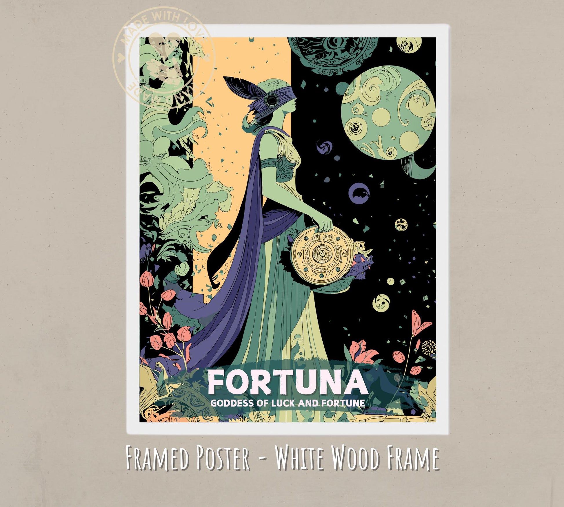 Fortuna Roman Goddess Poster - white wood frame
