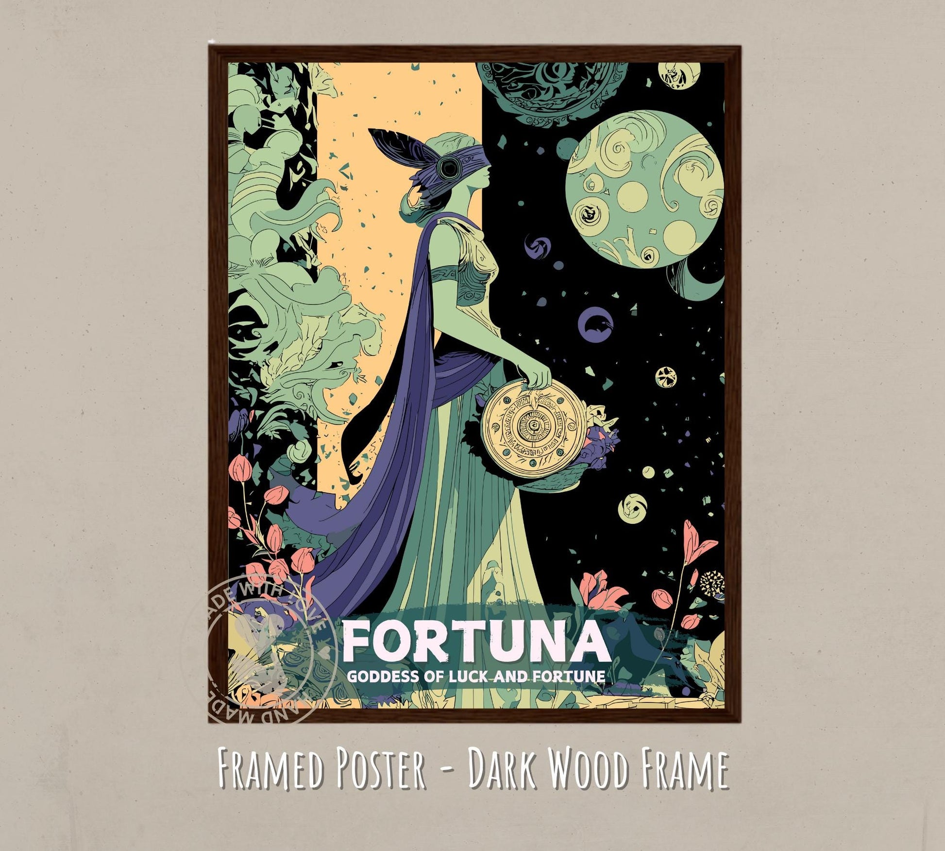 Fortuna Roman Goddess Poster - dark wood frame
