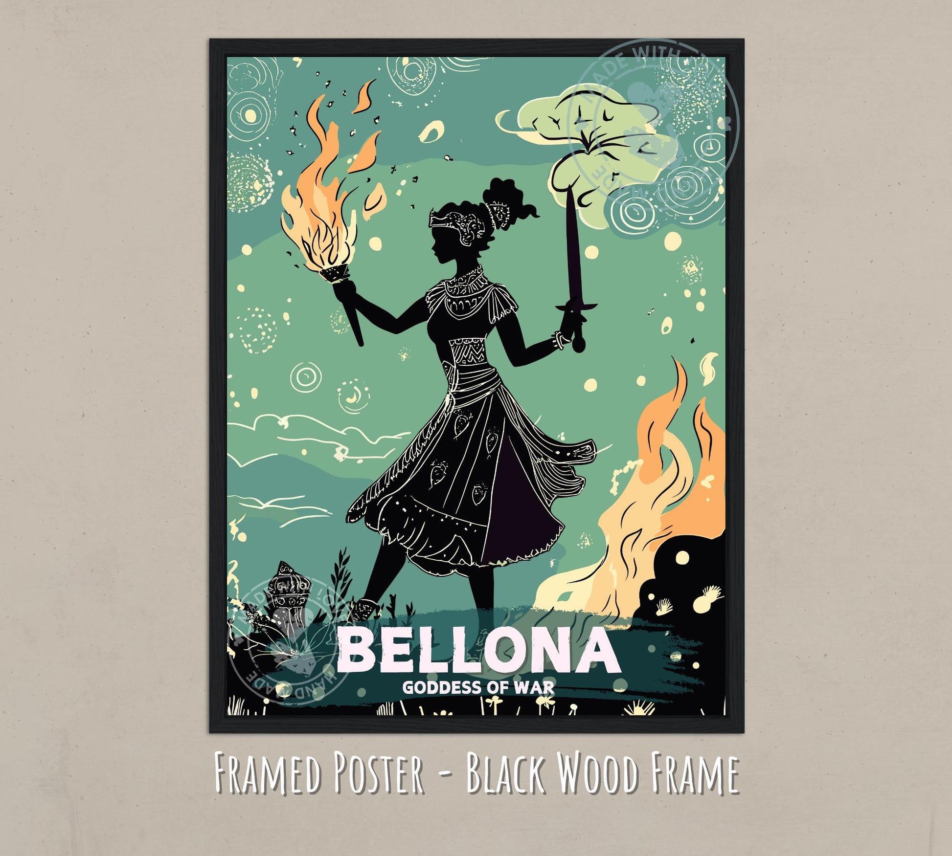 Bellona Goddess Painting - Black wood frame