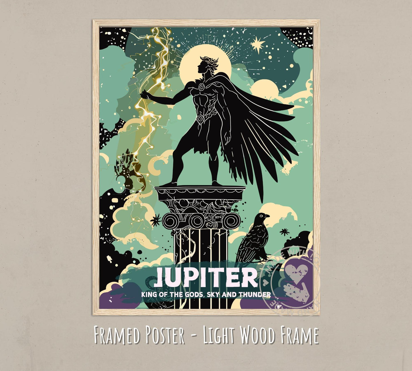 Jupiter God Painting - light wood frame