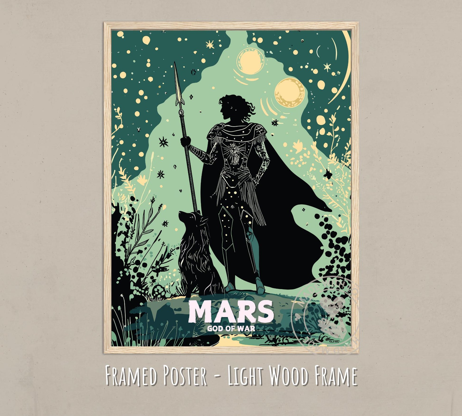 Mars God Painting - light wood frame
