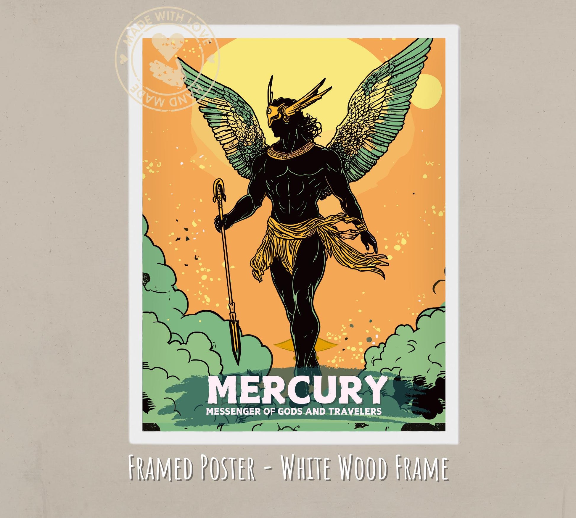 Mercury God Painting - white wood frame