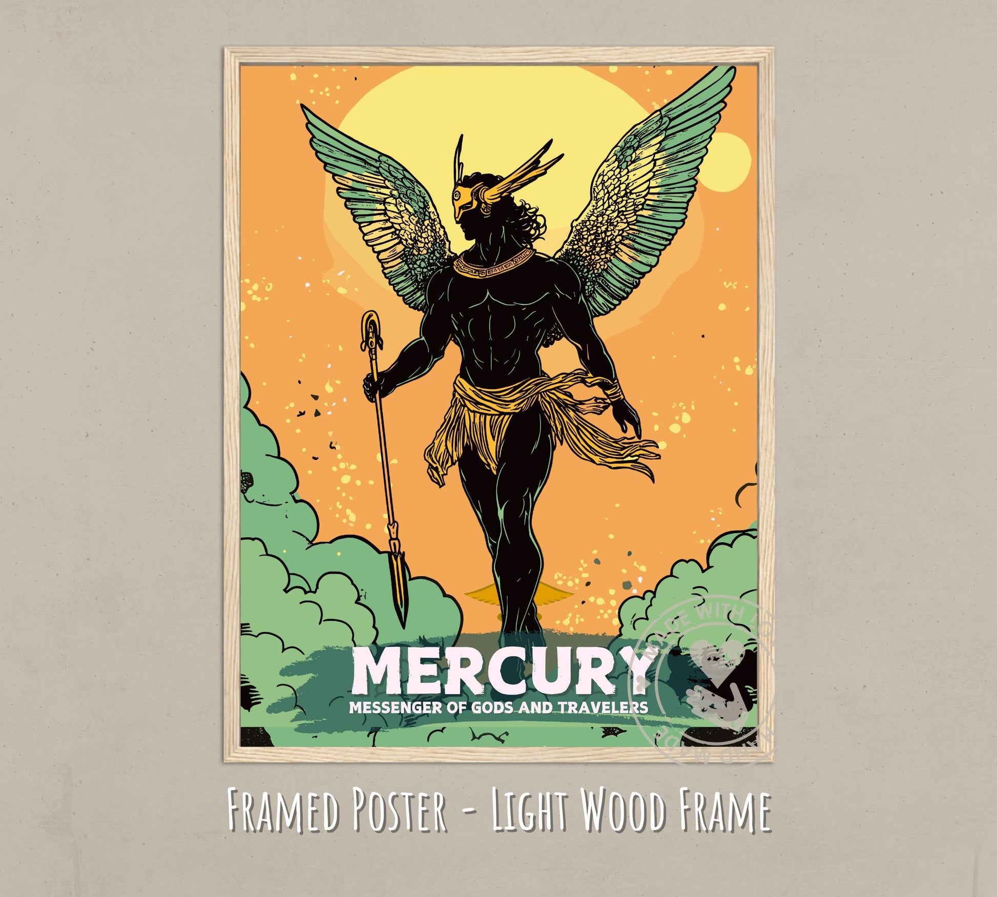 Mercury God Painting - light wood frame