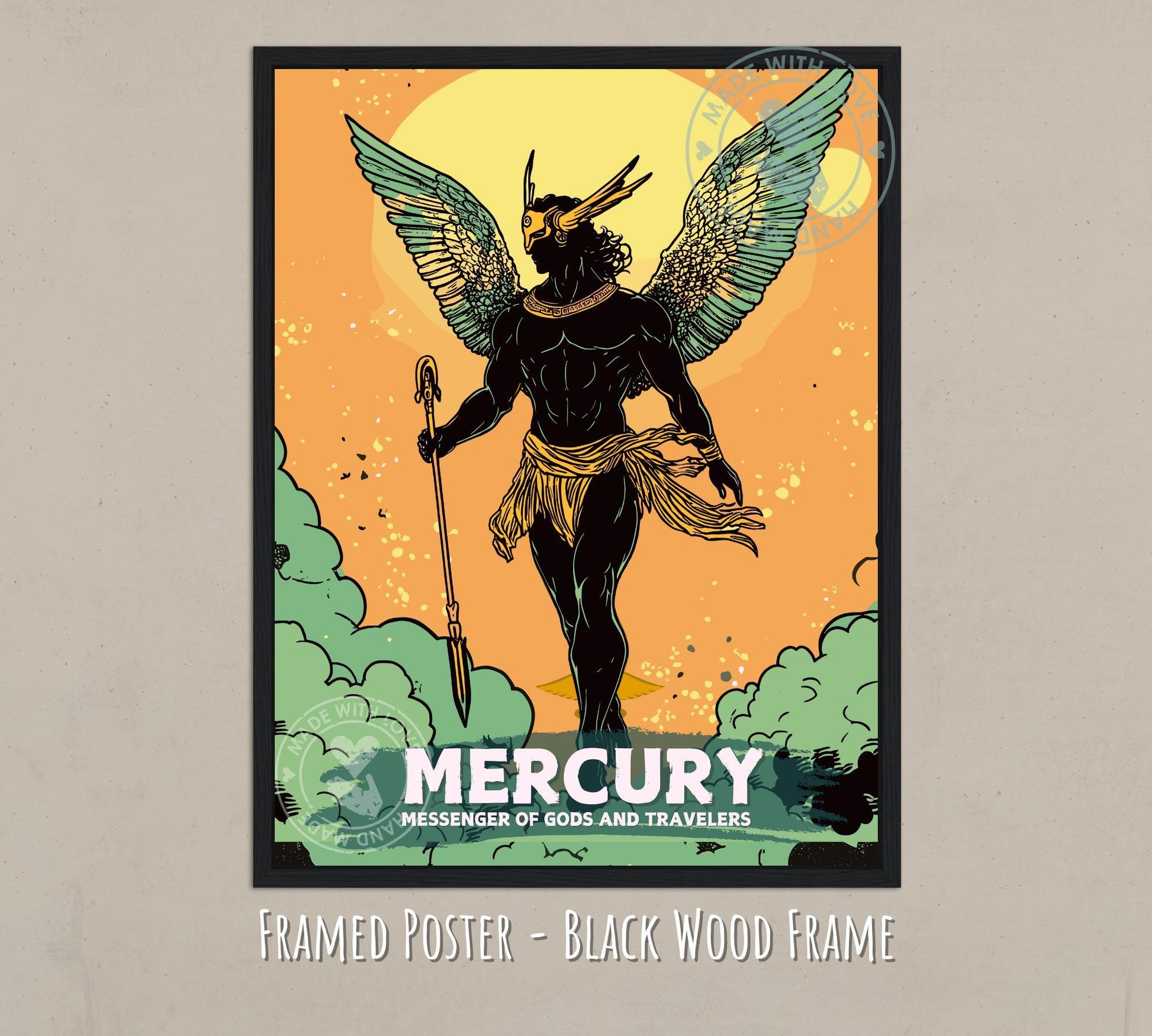 Mercury God Painting - black wood frame