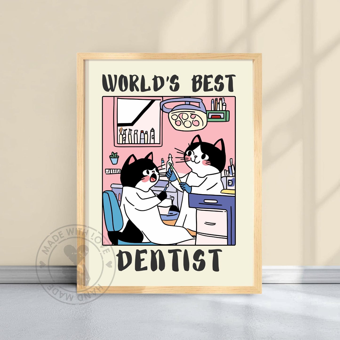 World's best Dentist Print - Poster presented on a yellow background