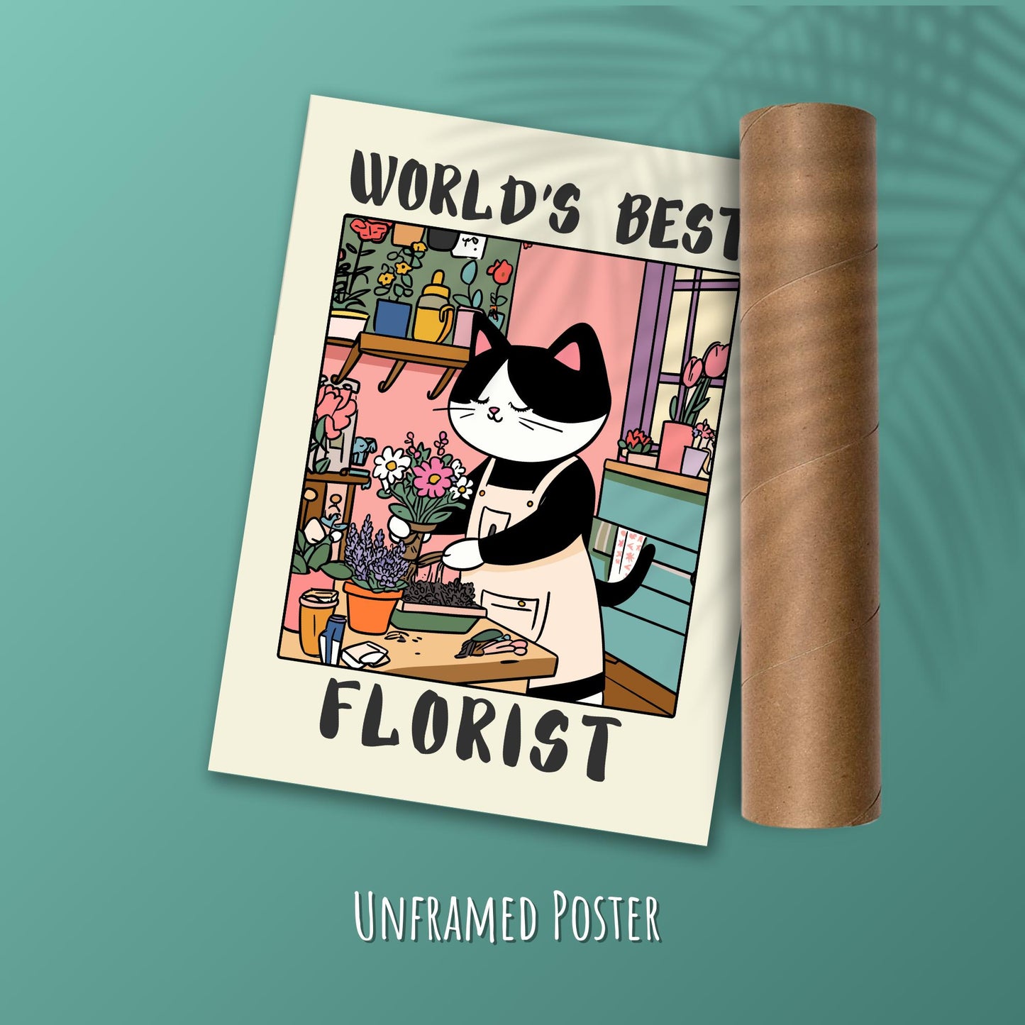 World's best Florist Poster - Green background with postal tube to show packaging