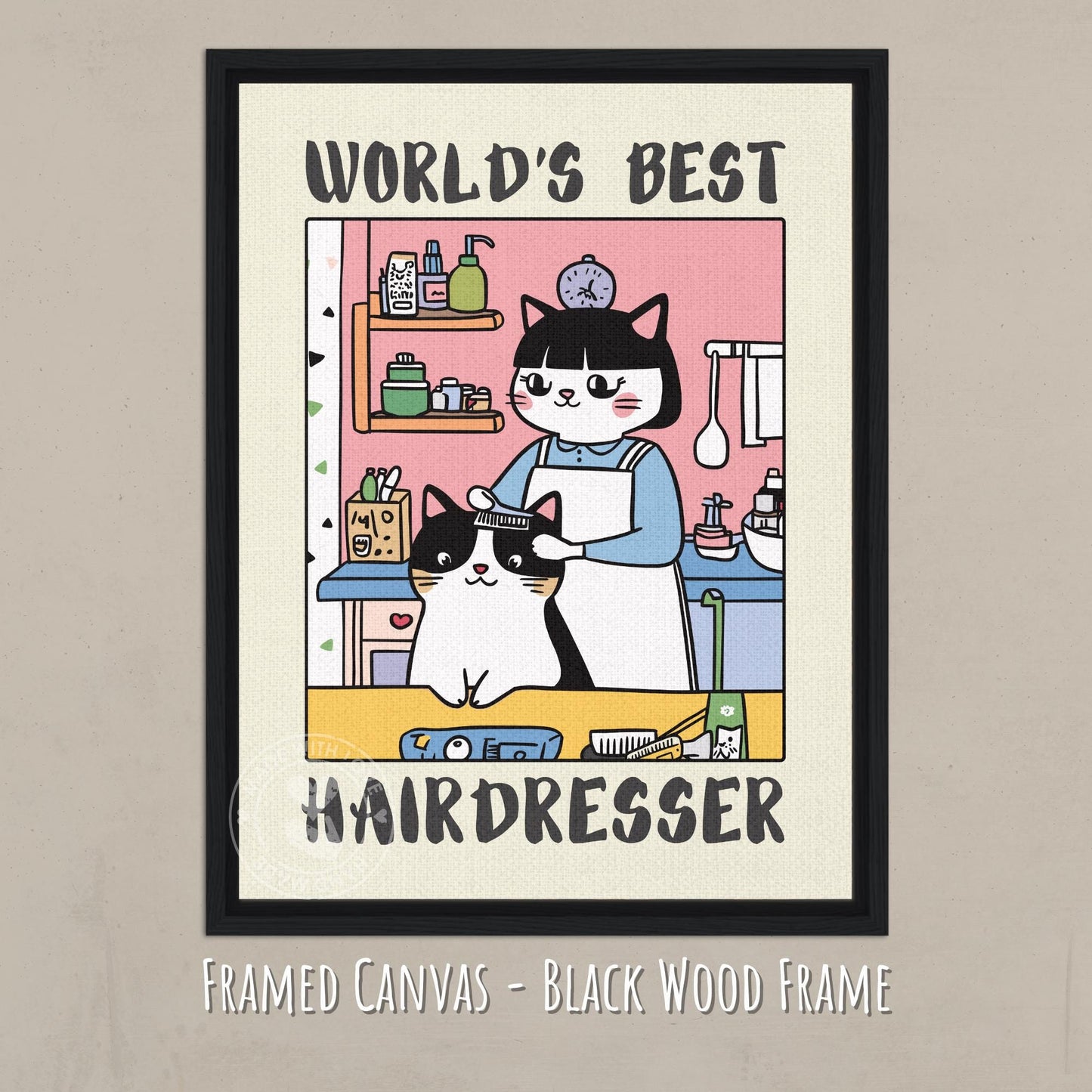 World's best Hairdresser Print on a canvas with a dark wooden frame