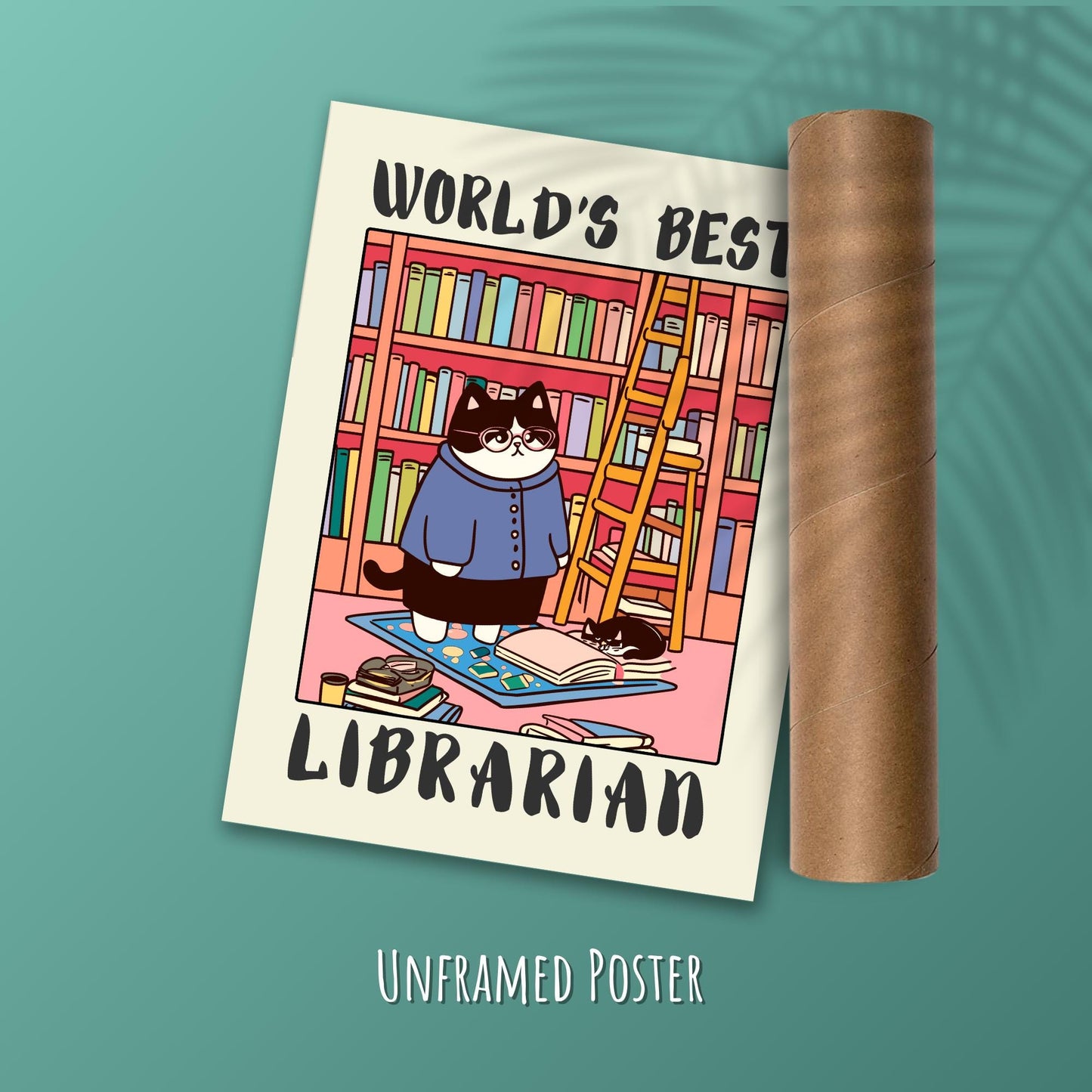 Librarian Poster - Green background with a postal tube