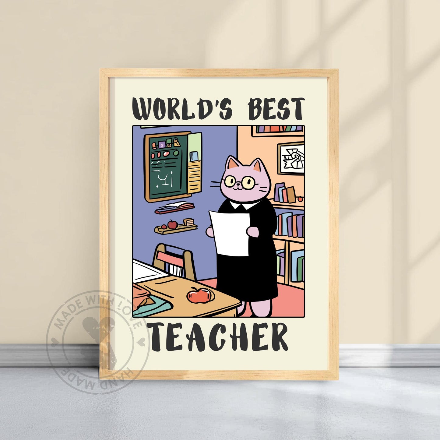 World's best Teacher Print - Yellow Background