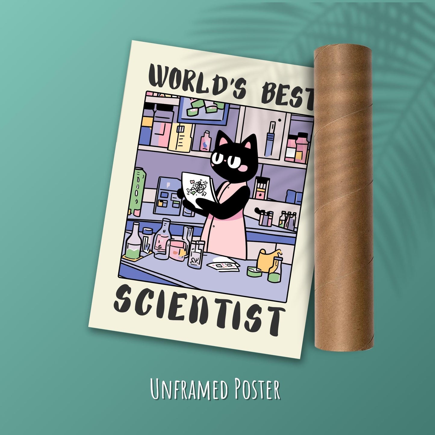World's best Scientist Print - Green Background and a postal tube