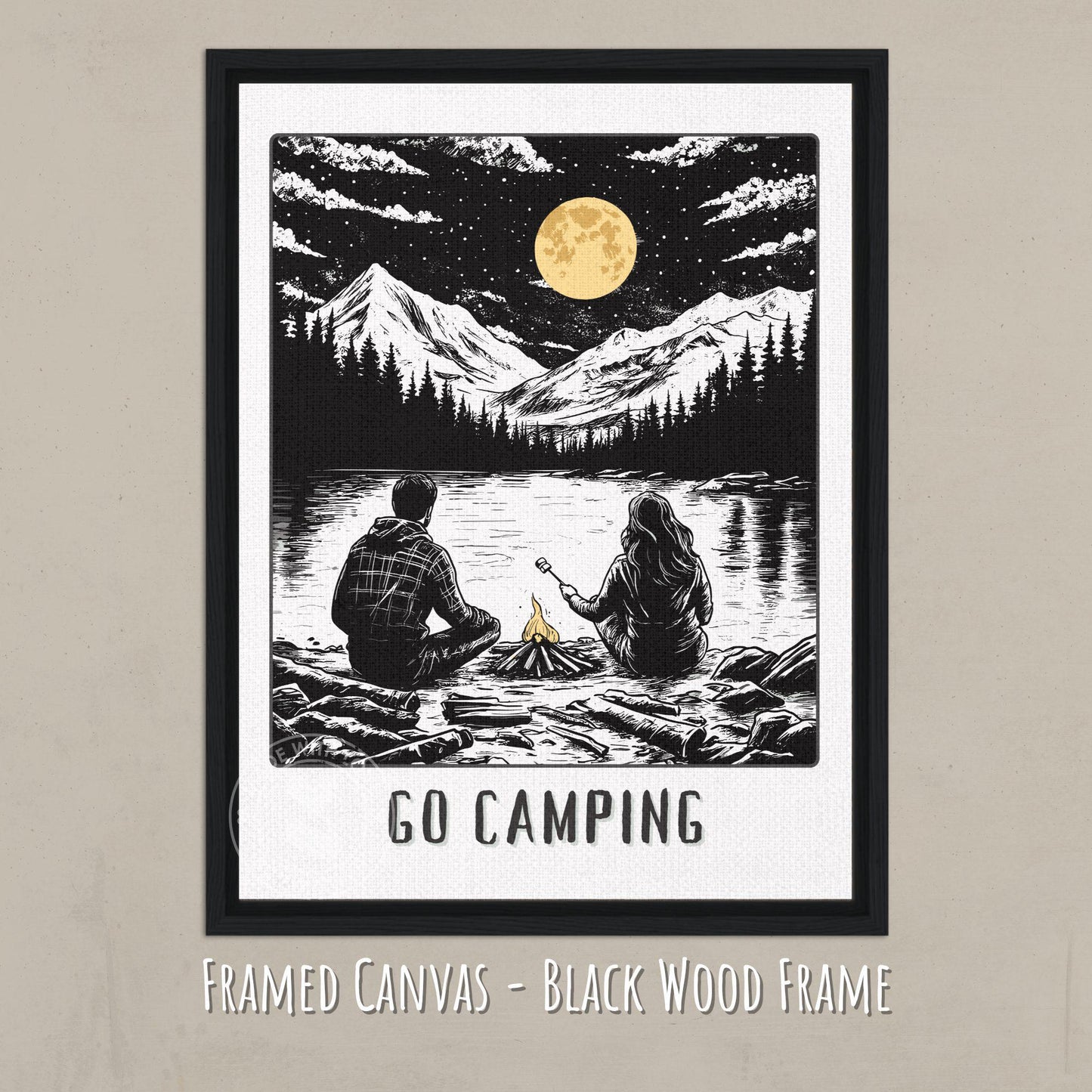 Go Camping Poster - Canvas on a black wood frame