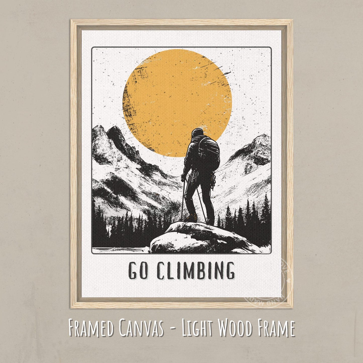 Go Climbing Poster - Canvas with a light wood frame
