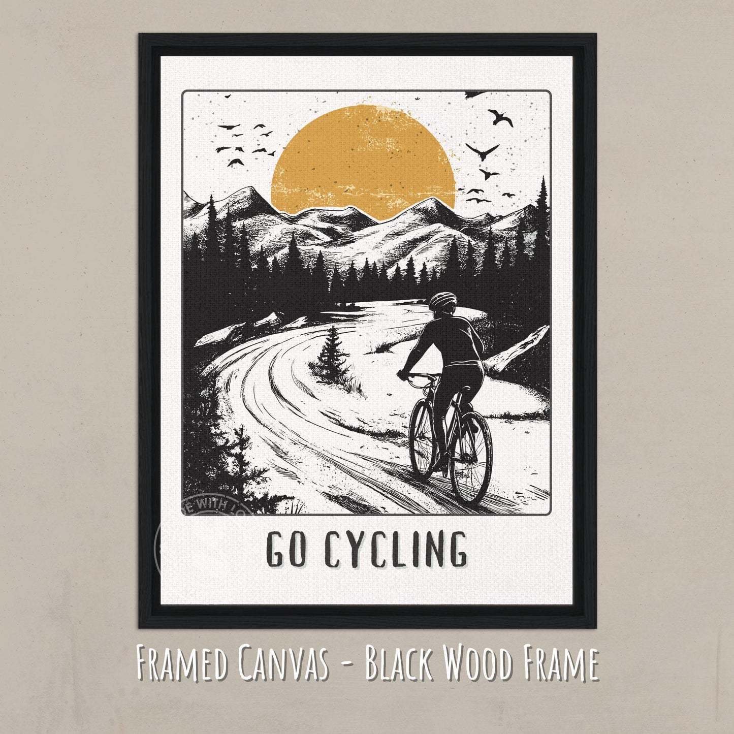 Go Cycling Poster - Canvas on a black wood frame