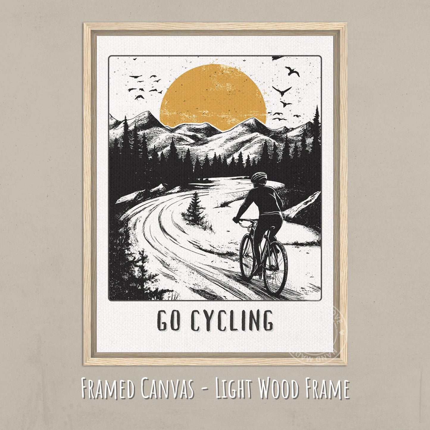 Go Cycling Poster - Canvas on a light wood frame
