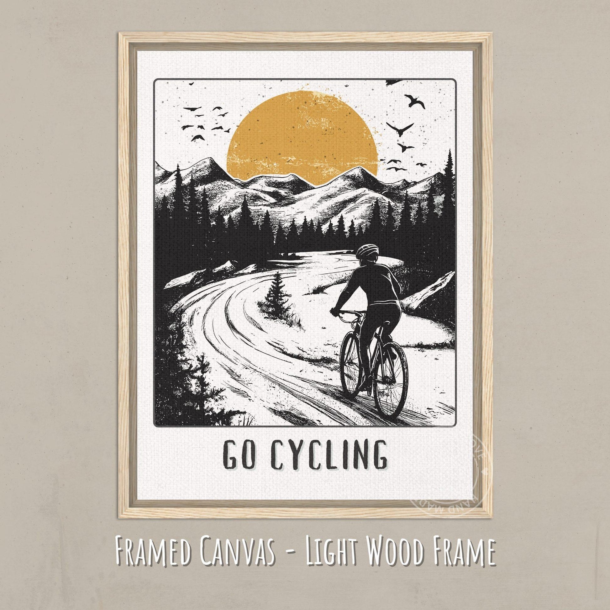 Go Cycling Poster - Canvas on a light wood frame